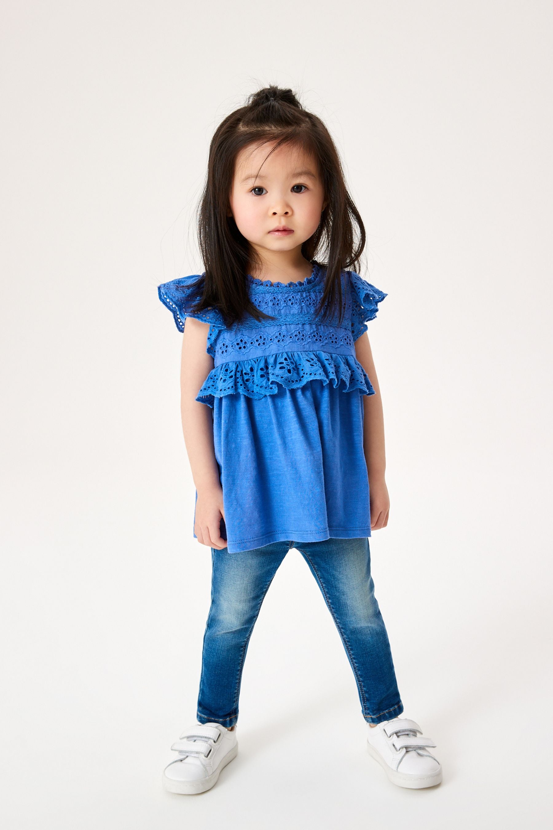 Blue Lace Trim Cotton Blouse (3mths-7yrs)