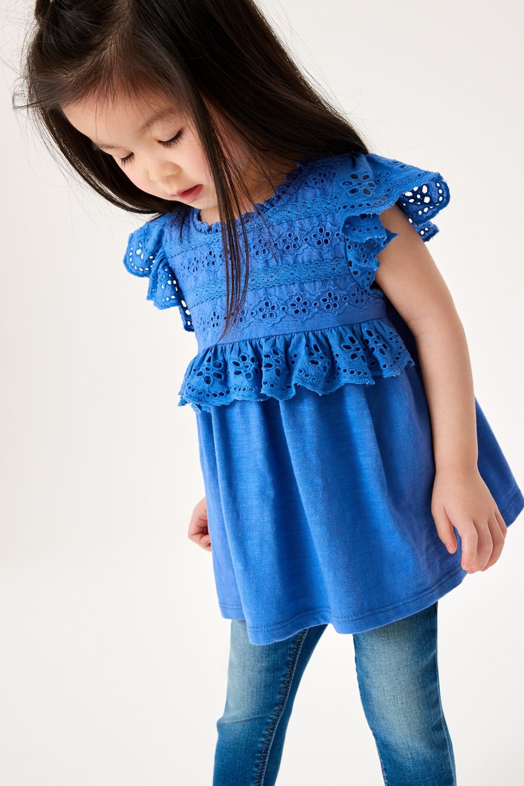 Blue Lace Trim Cotton Blouse (3mths-7yrs)