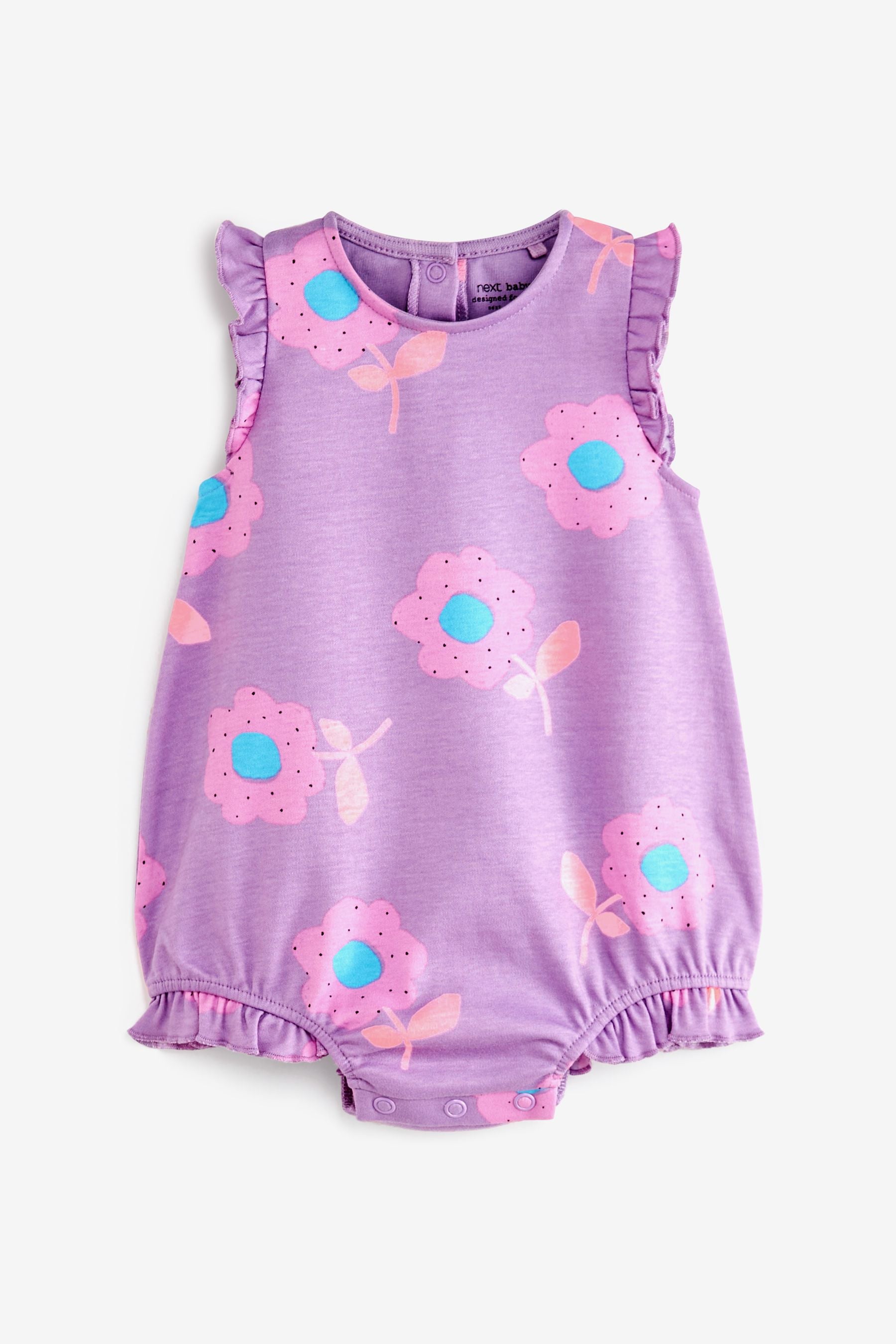 Purple Retro Flowers Baby 3 Pack Rompers (0mths-3yrs)