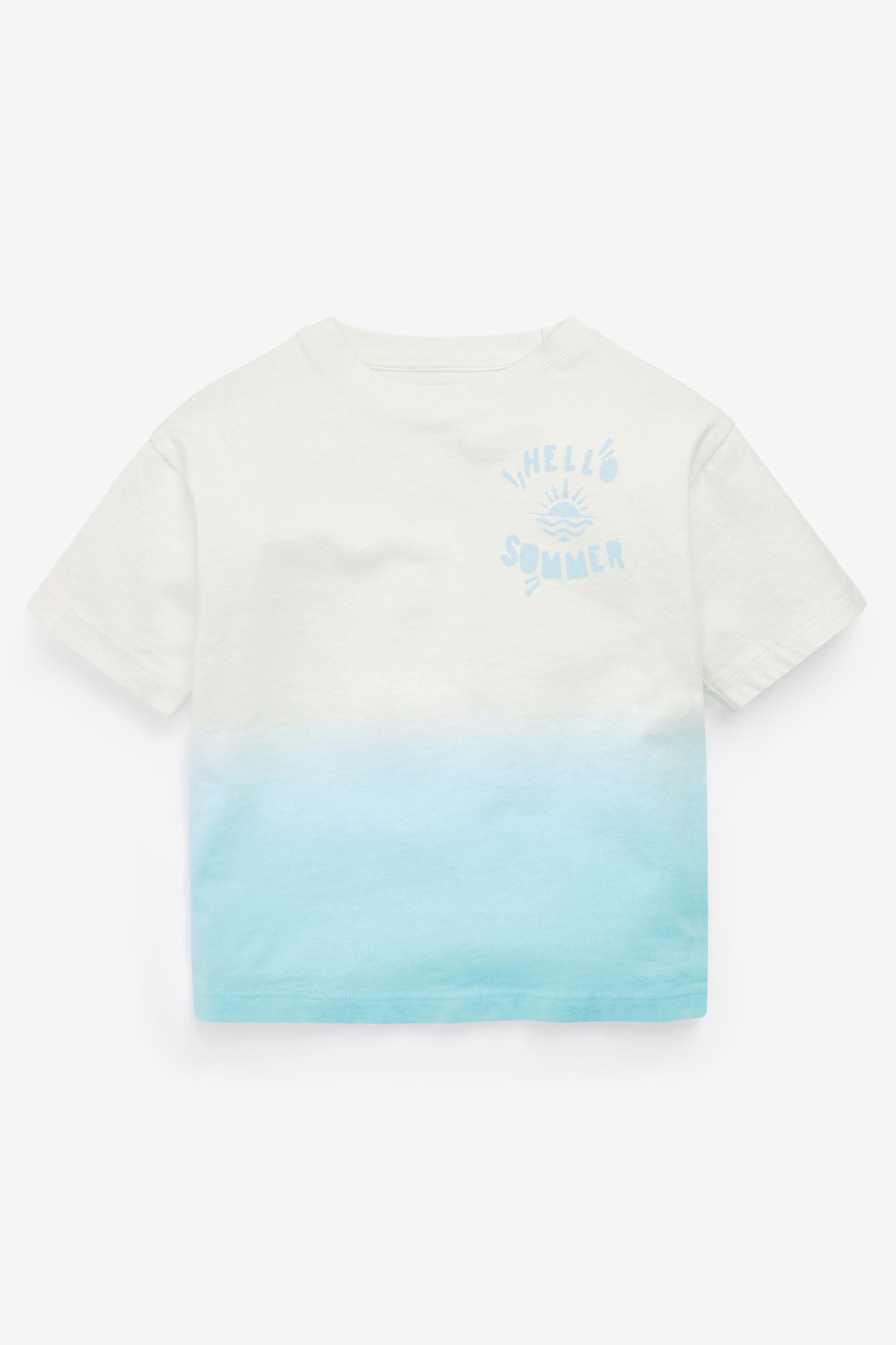 White/Blue Oversized Dip Dye Short Sleeve T-Shirt (3mths-7yrs)