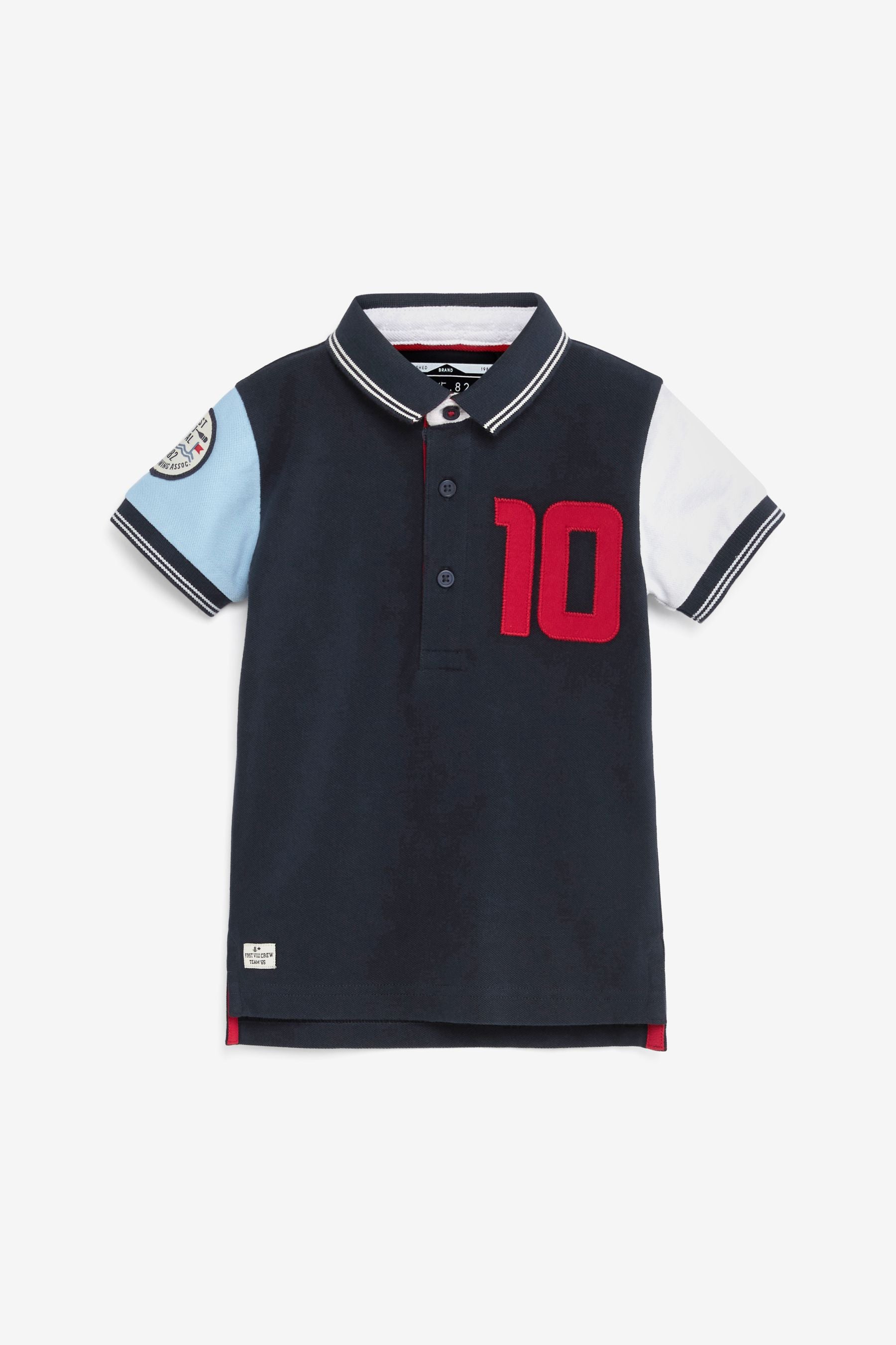 Blue Jersey Pique Colourblock Polo Shirt (3mths-7yrs)