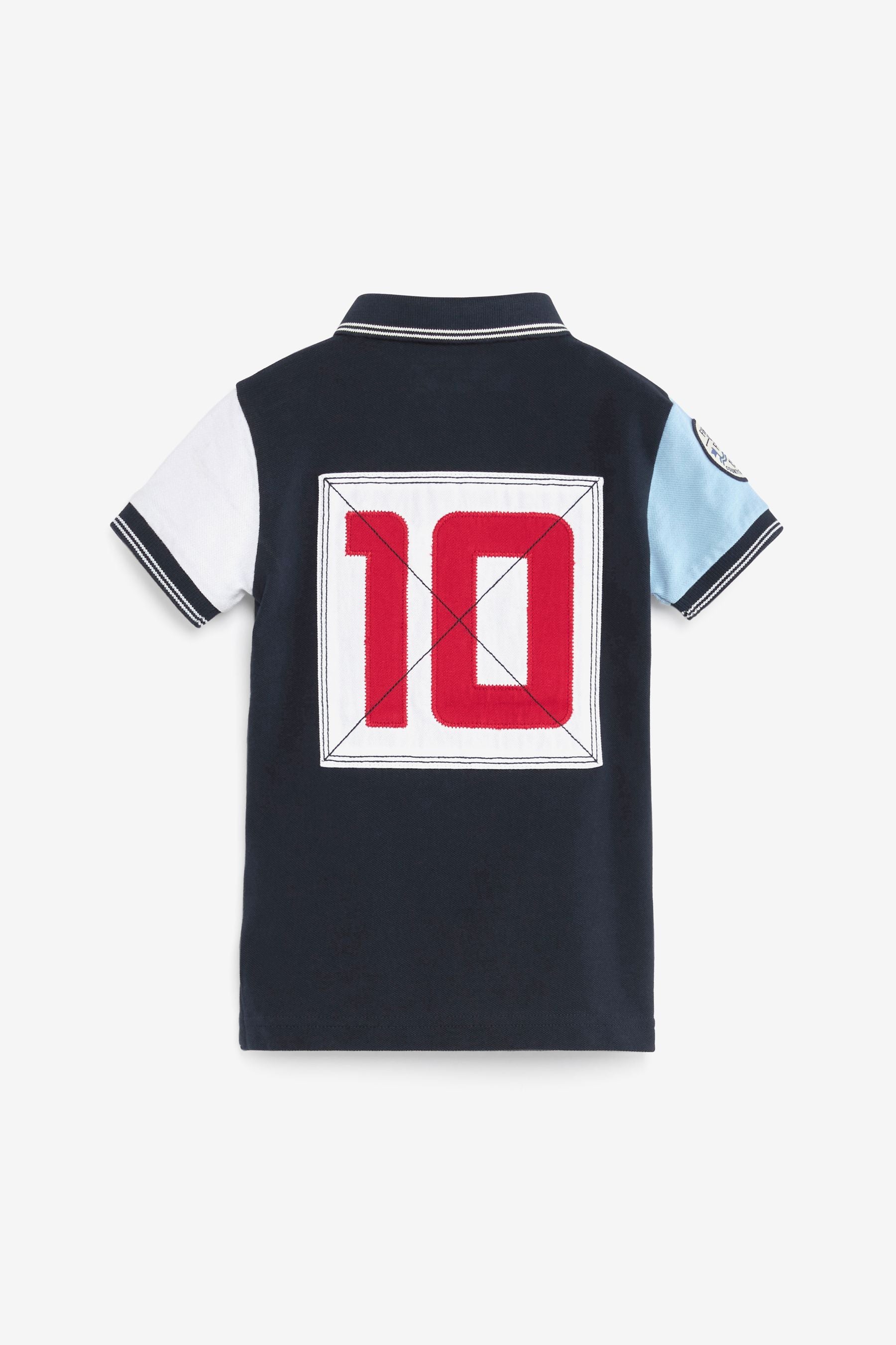 Blue Jersey Pique Colourblock Polo Shirt (3mths-7yrs)