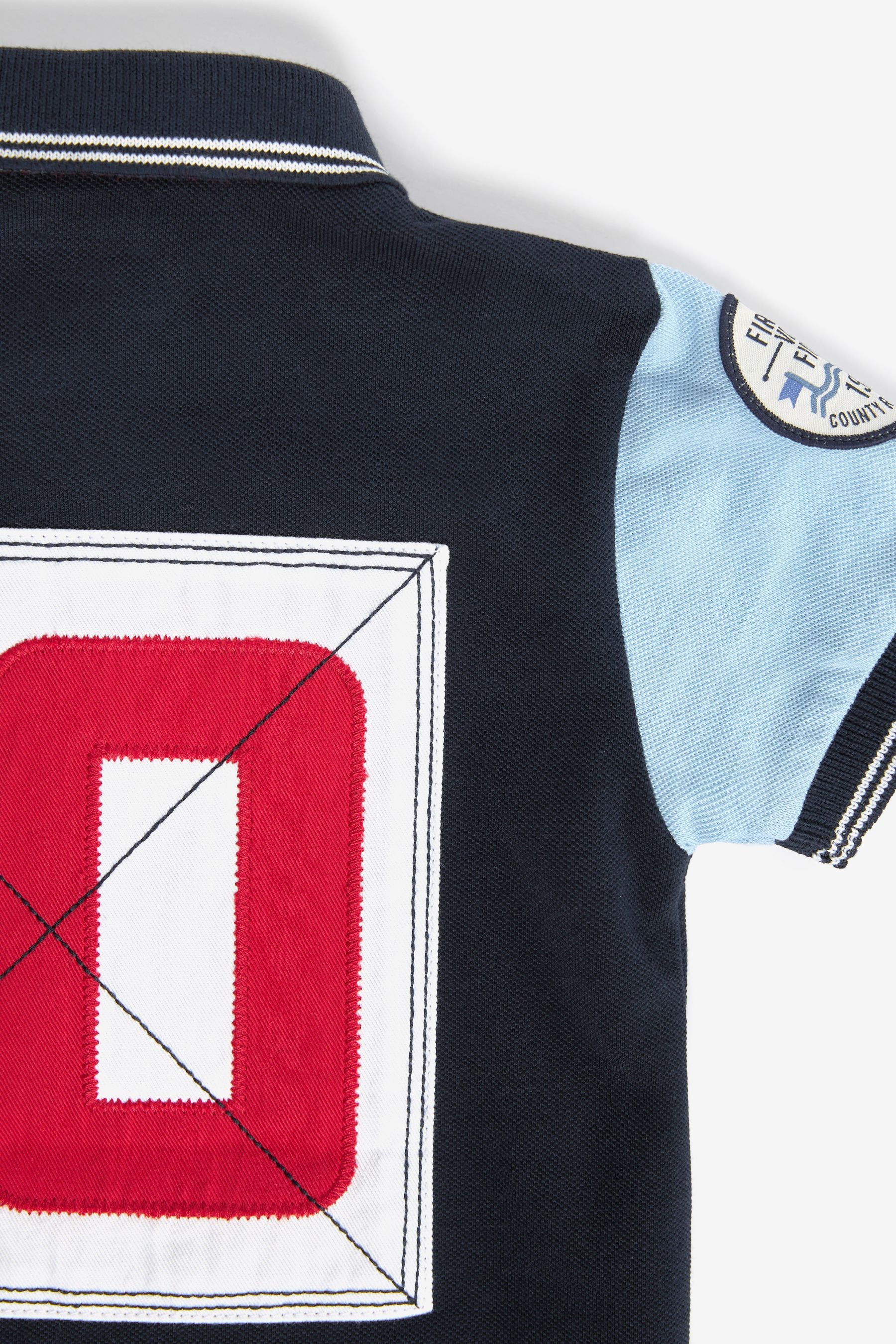 Blue Jersey Pique Colourblock Polo Shirt (3mths-7yrs)