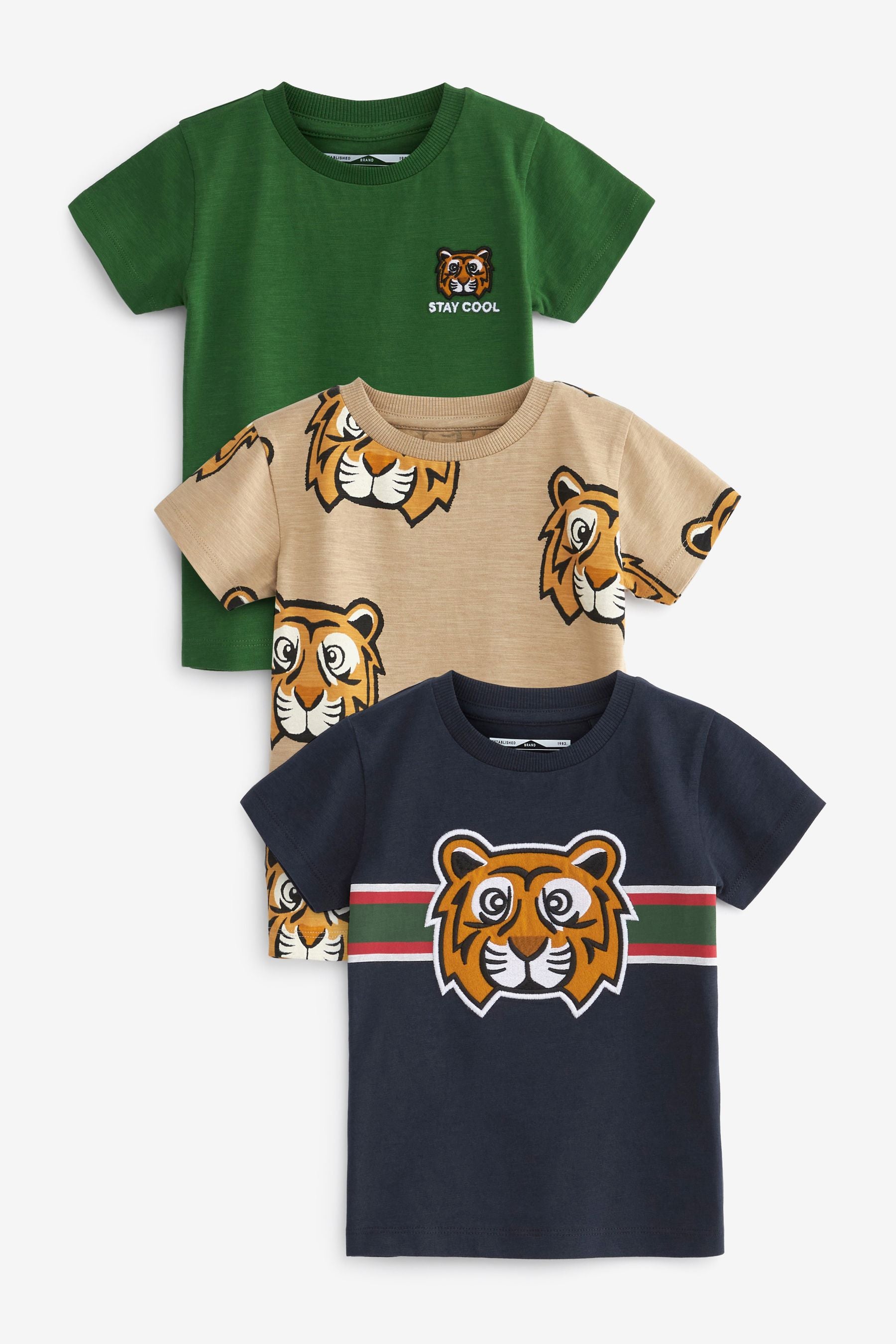 Black/Green Stripe Tiger 3 Pack T-Shirts (3mths-7yrs)