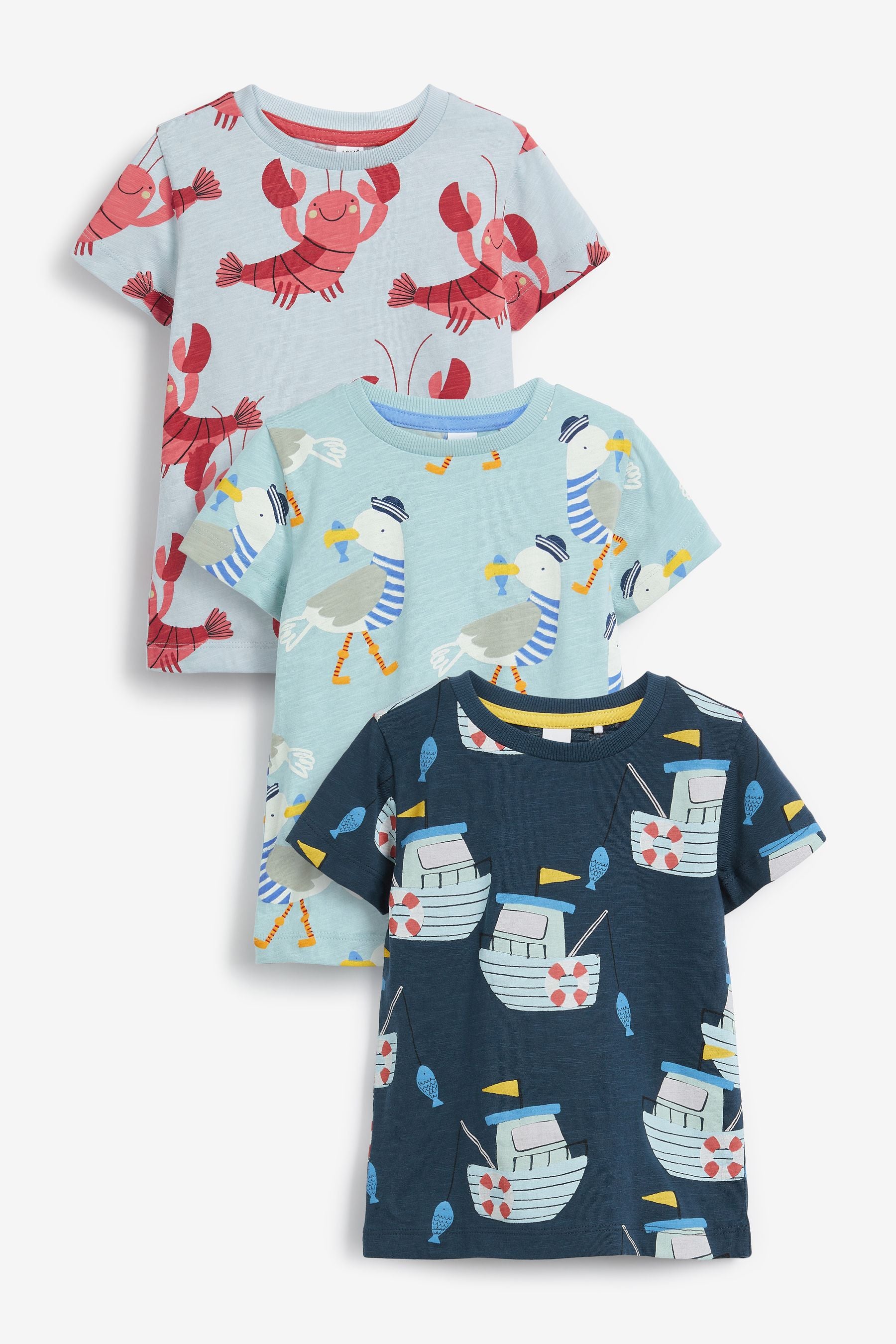 Seaside 3 Pack All Over Print T-Shirts (3mths-7yrs)