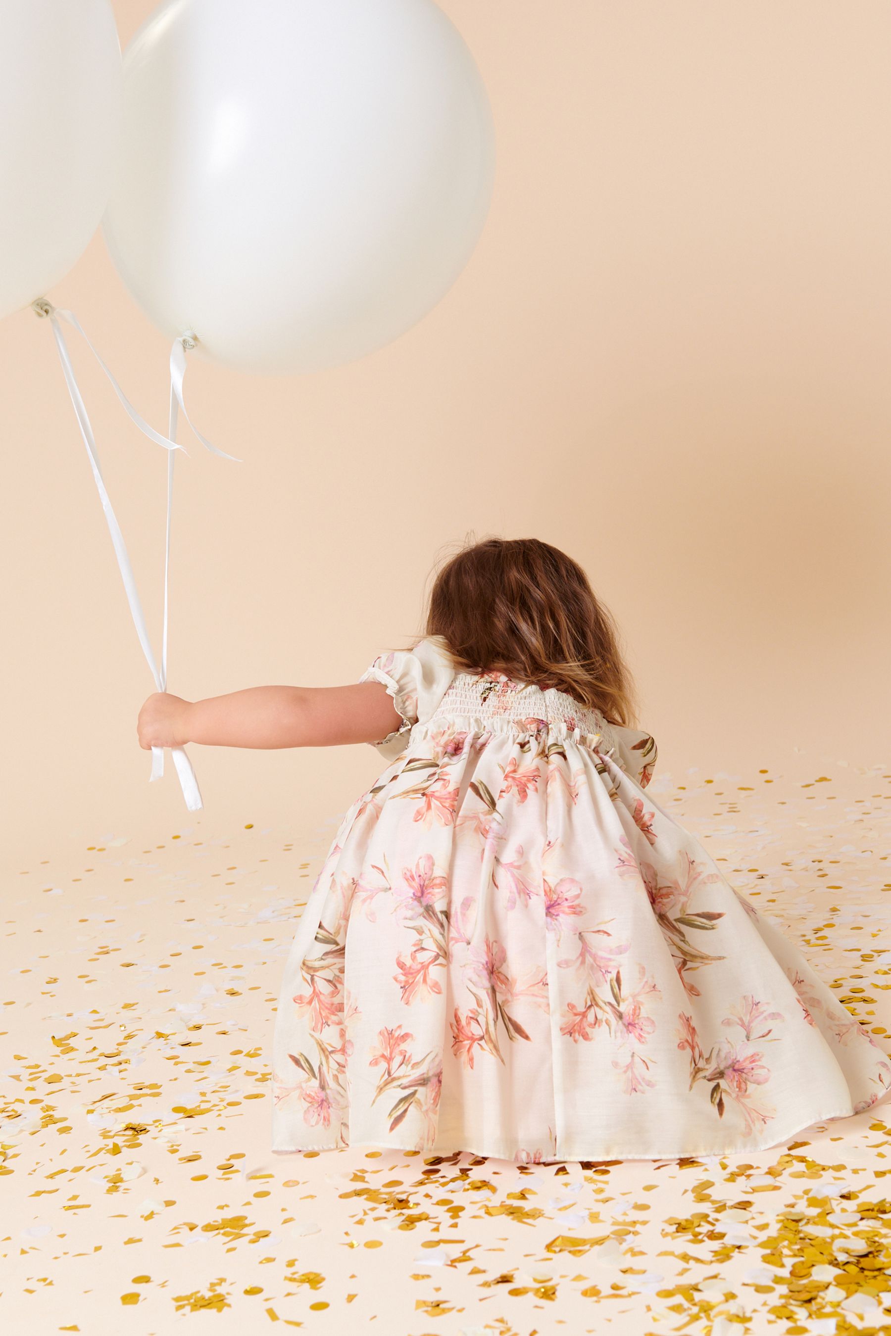 Pink Floral Shirred Organza Dress (3mths-10yrs)