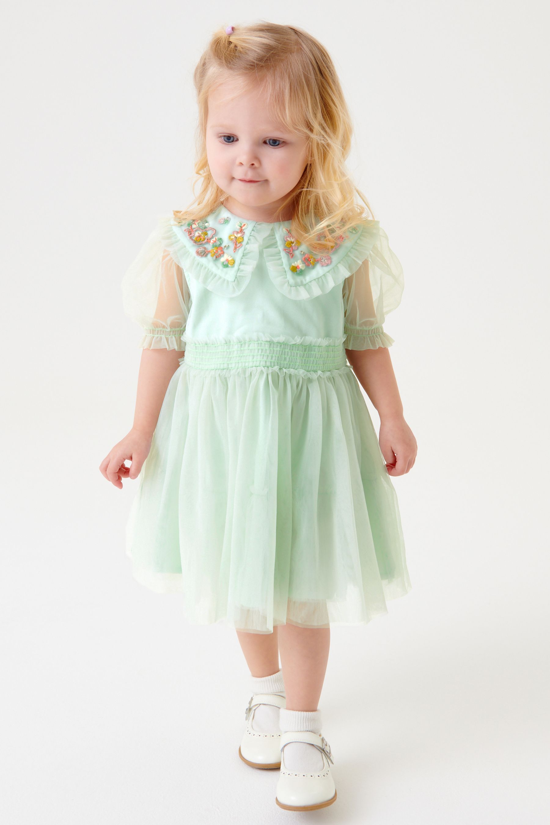 Mint Green Embellished Mesh Collar Dress (3mths-8yrs)