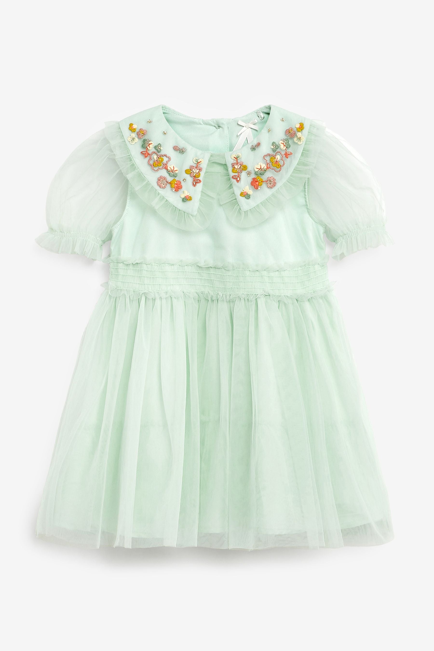 Mint Green Embellished Mesh Collar Dress (3mths-8yrs)