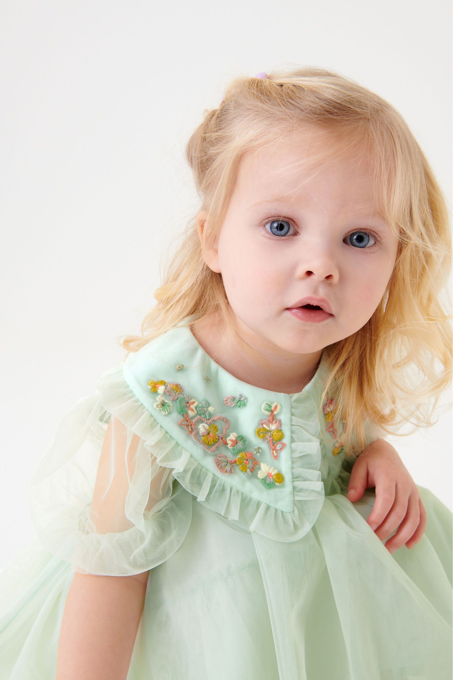 Mint Green Embellished Mesh Collar Dress (3mths-8yrs)