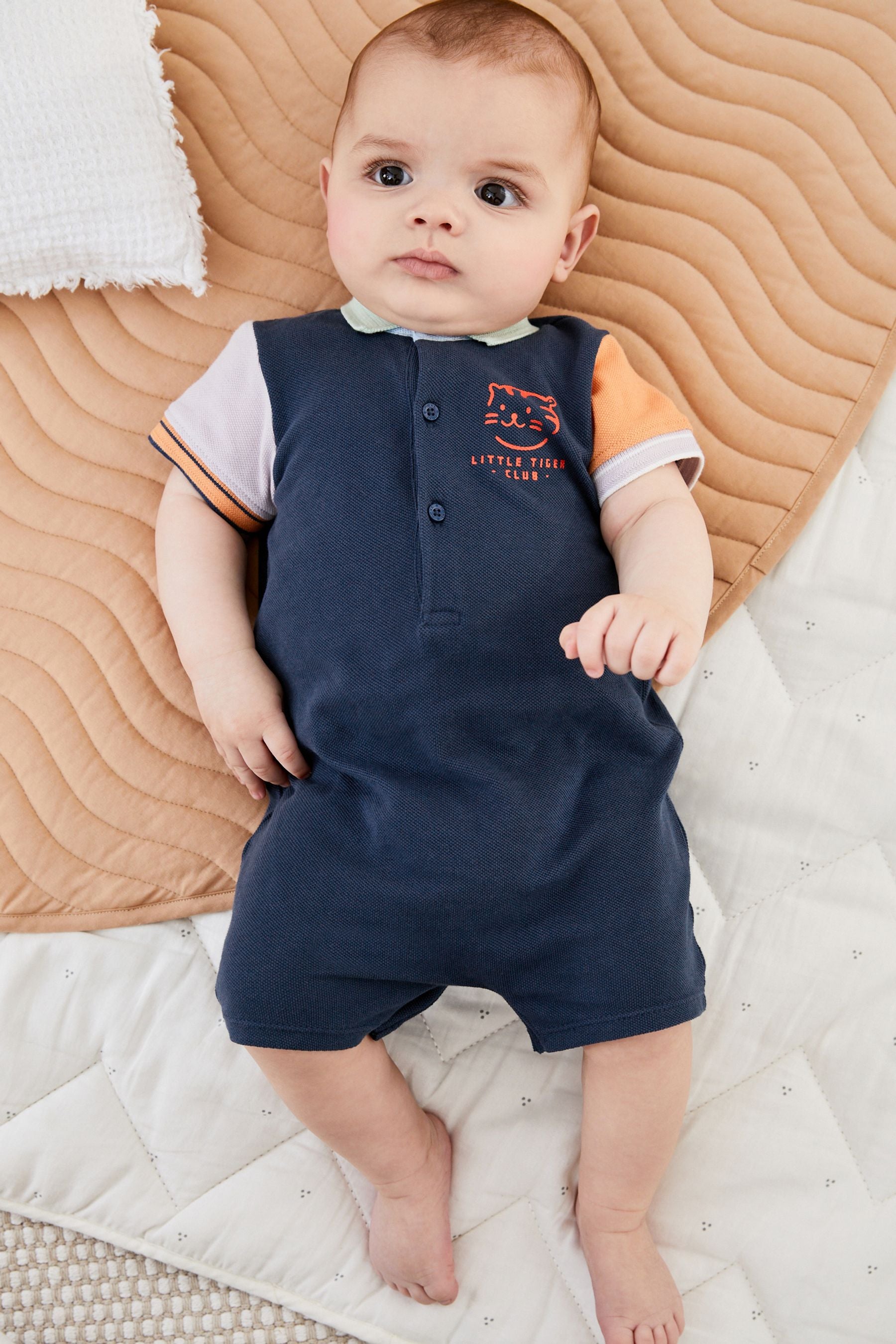 Navy Blue Colourblock Baby 2 Pack Rompers (0mths-3yrs)