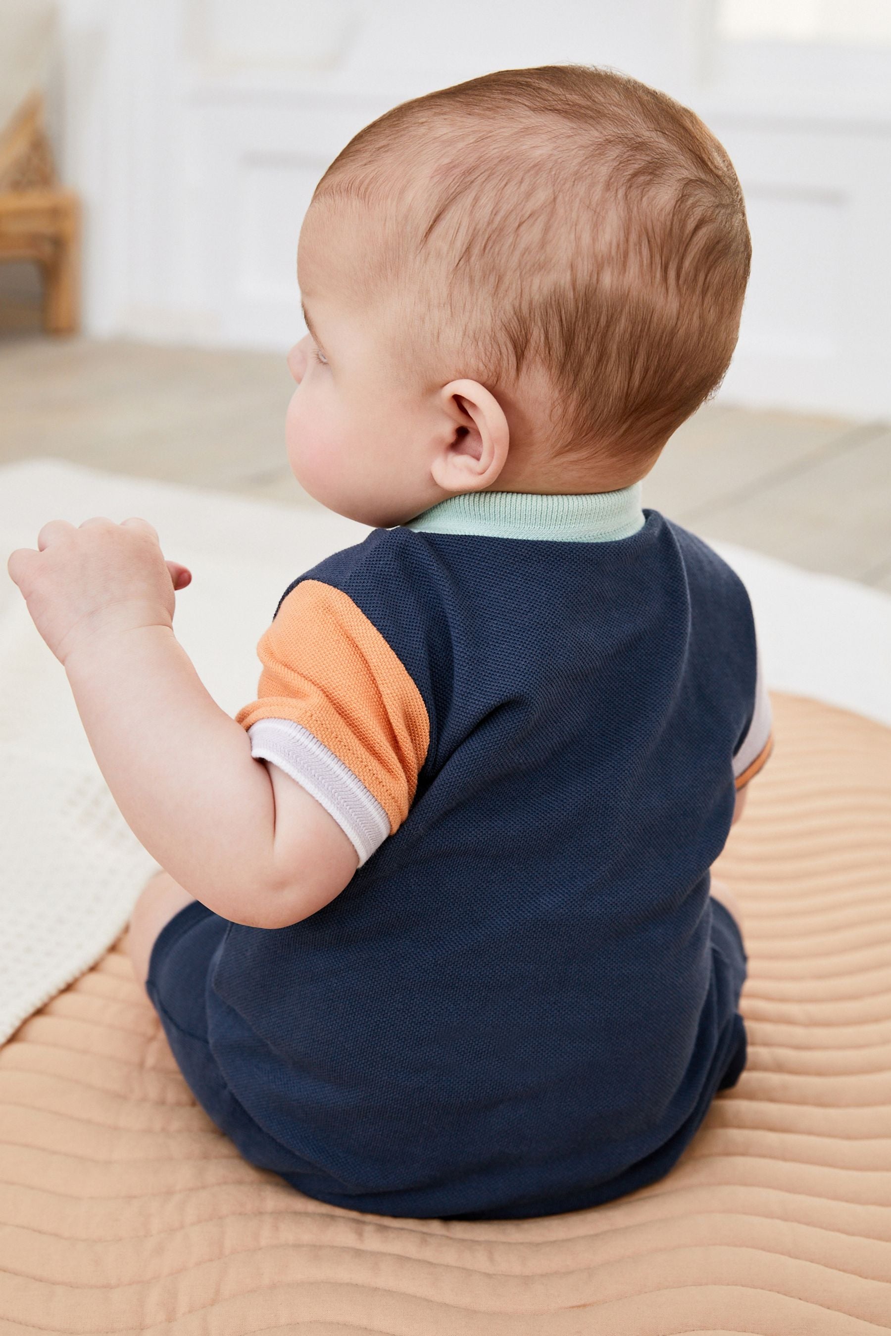 Navy Blue Colourblock Baby 2 Pack Rompers (0mths-3yrs)