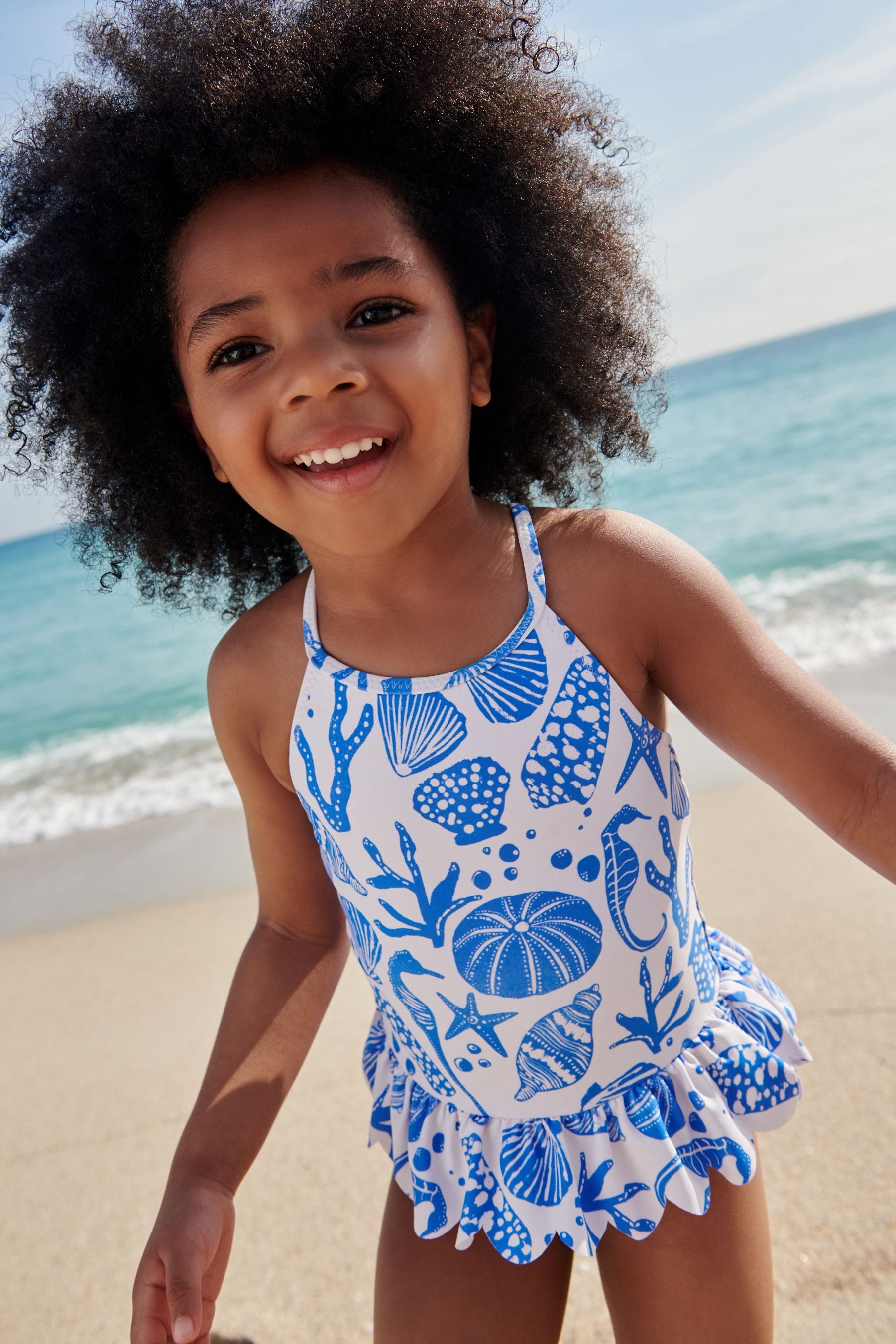 White/Blue Skirted Swimsuit (3mths-7yrs)