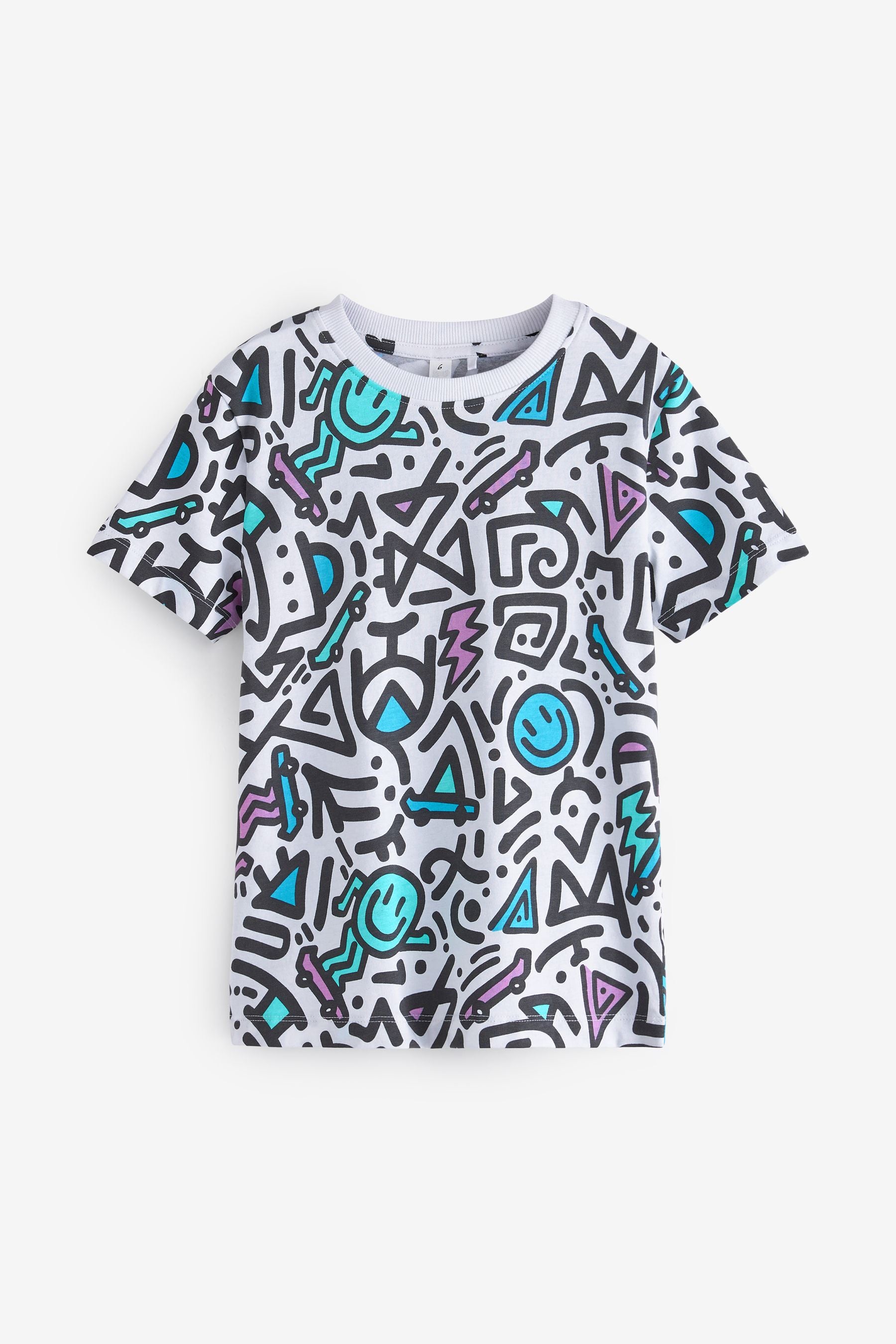 White Doodle All Over Print Short Sleeve T-Shirt (3-16yrs)