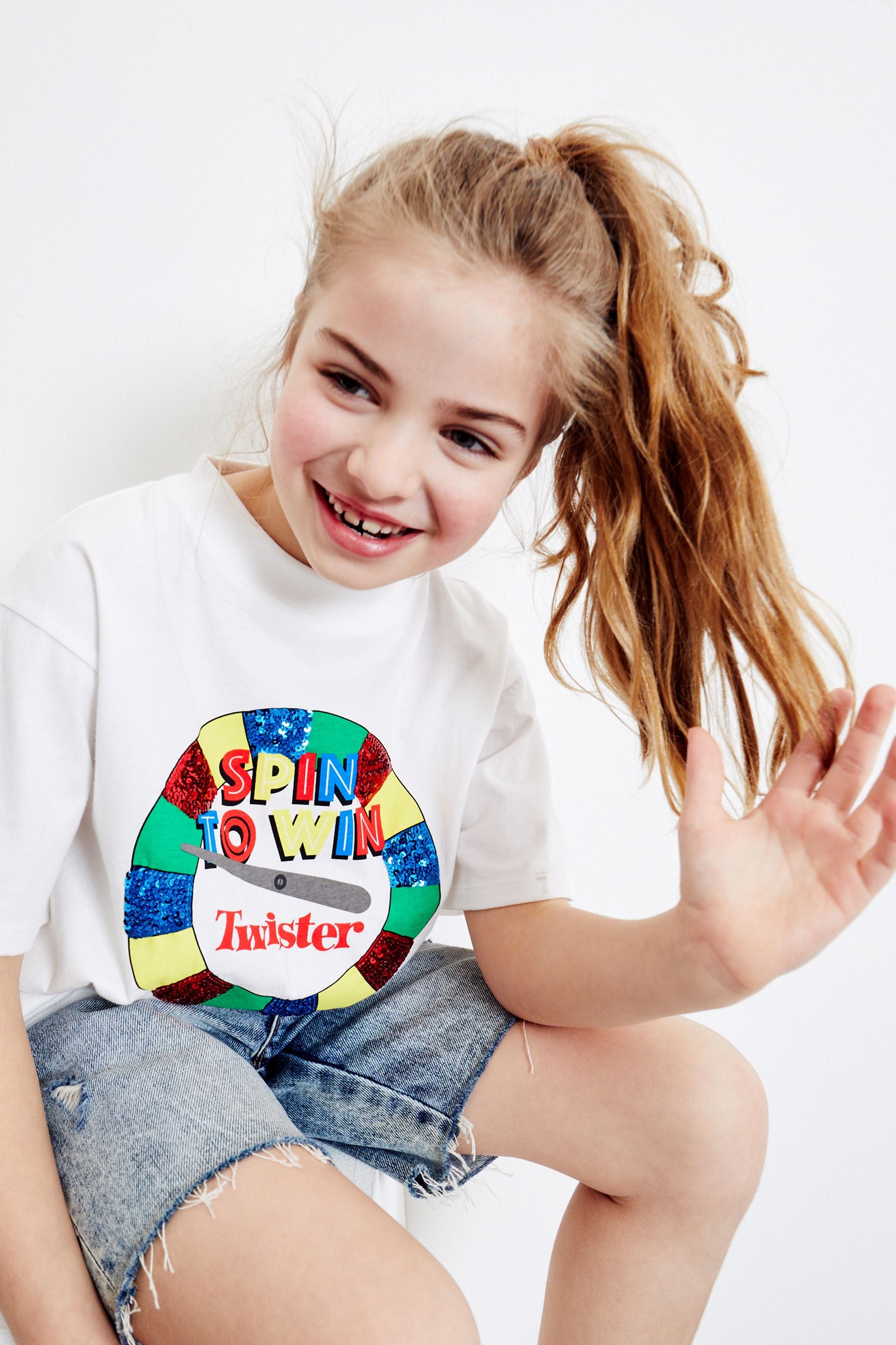 Ecru White Sequin Twister T-Shirt (3-16yrs)