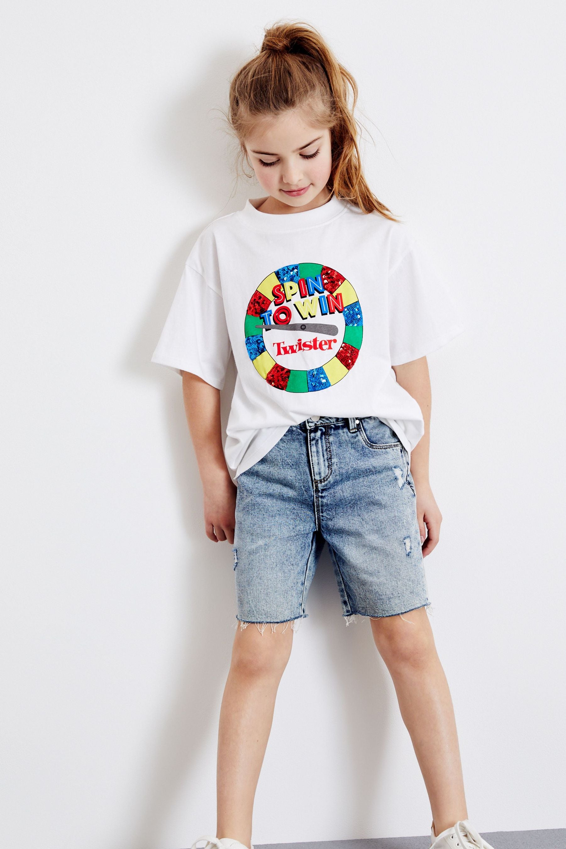 Ecru White Sequin Twister T-Shirt (3-16yrs)