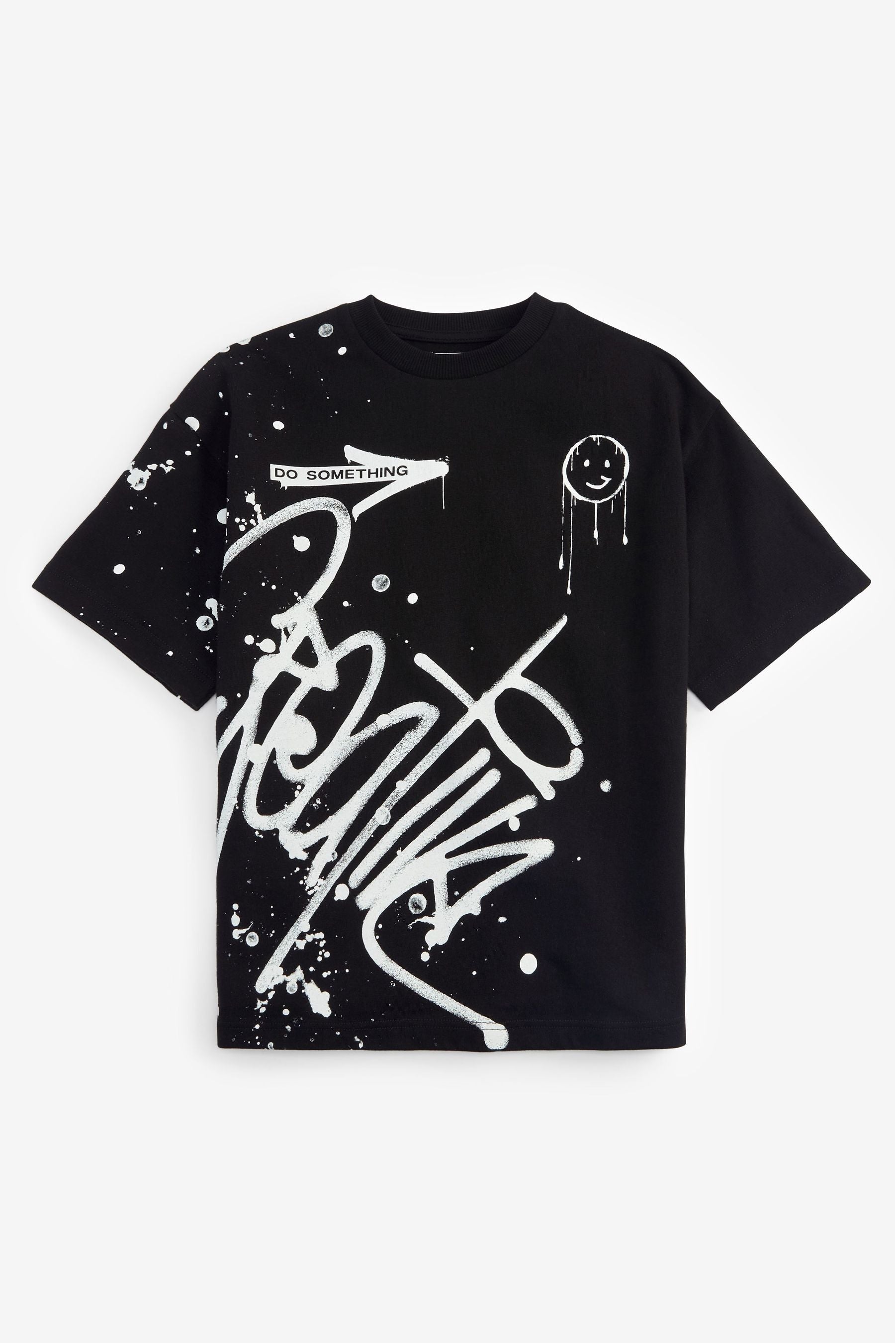 Black/Neutral Graffiti Splat 2 Pack Short Sleeve T-Shirts (3-16yrs)