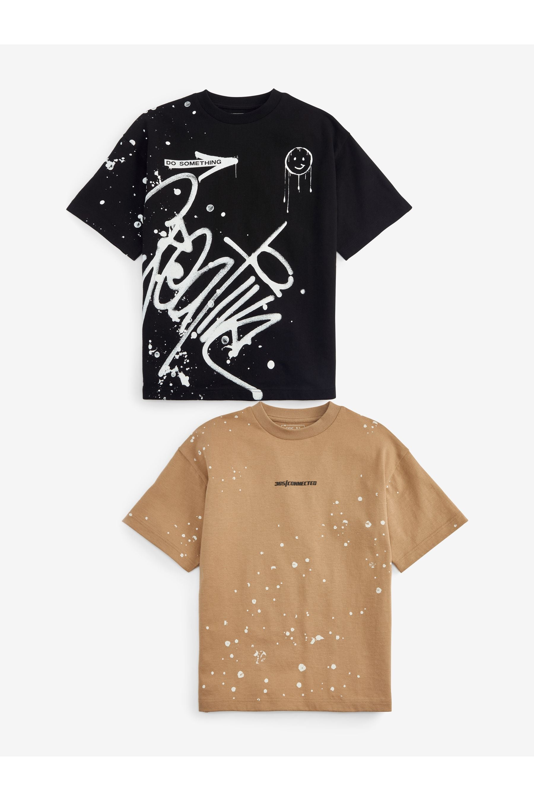 Black/Neutral Graffiti Splat 2 Pack Short Sleeve T-Shirts (3-16yrs)