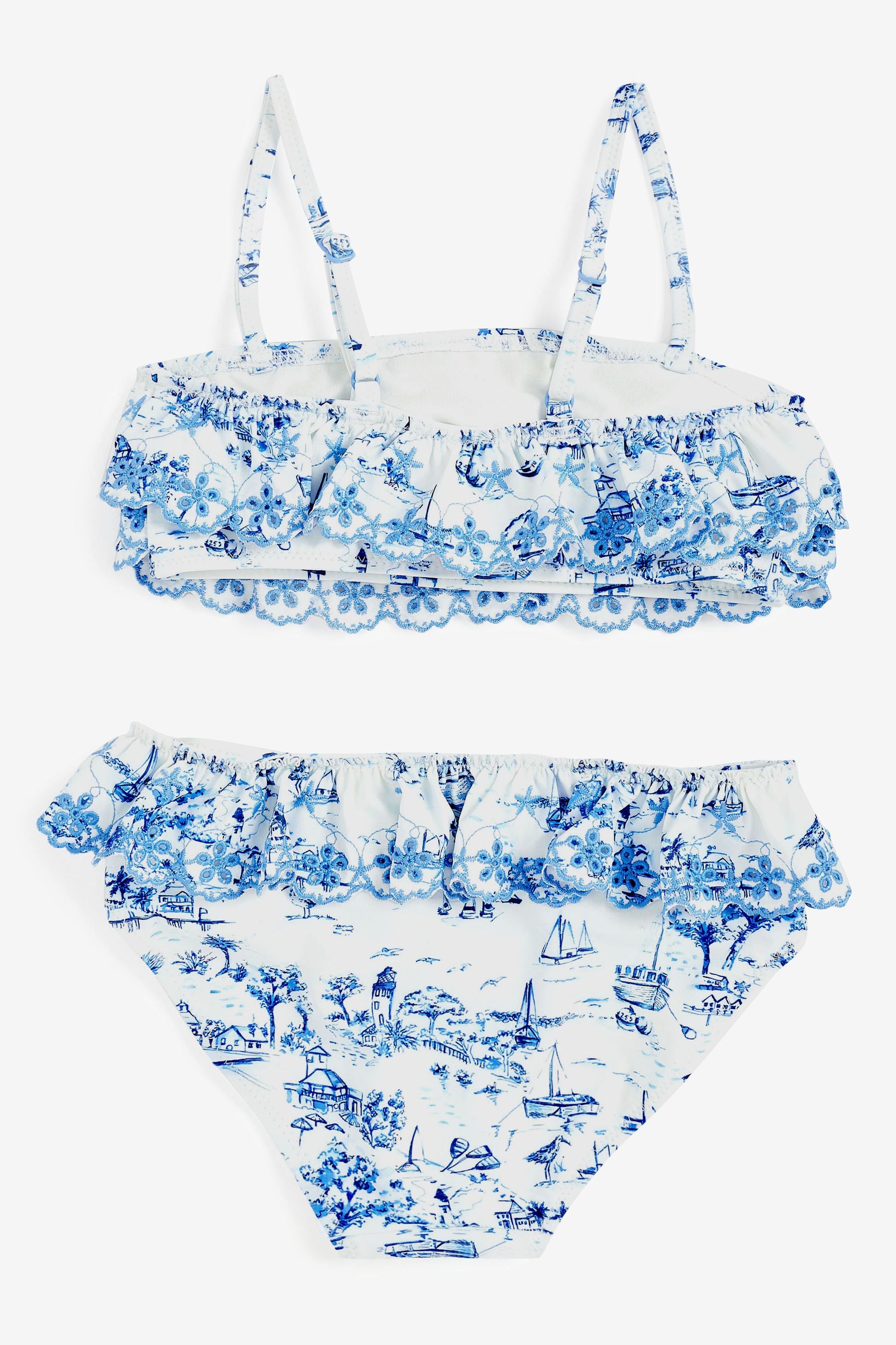 White/Blue Tiered Embroidered Bikini Set (3-16yrs)