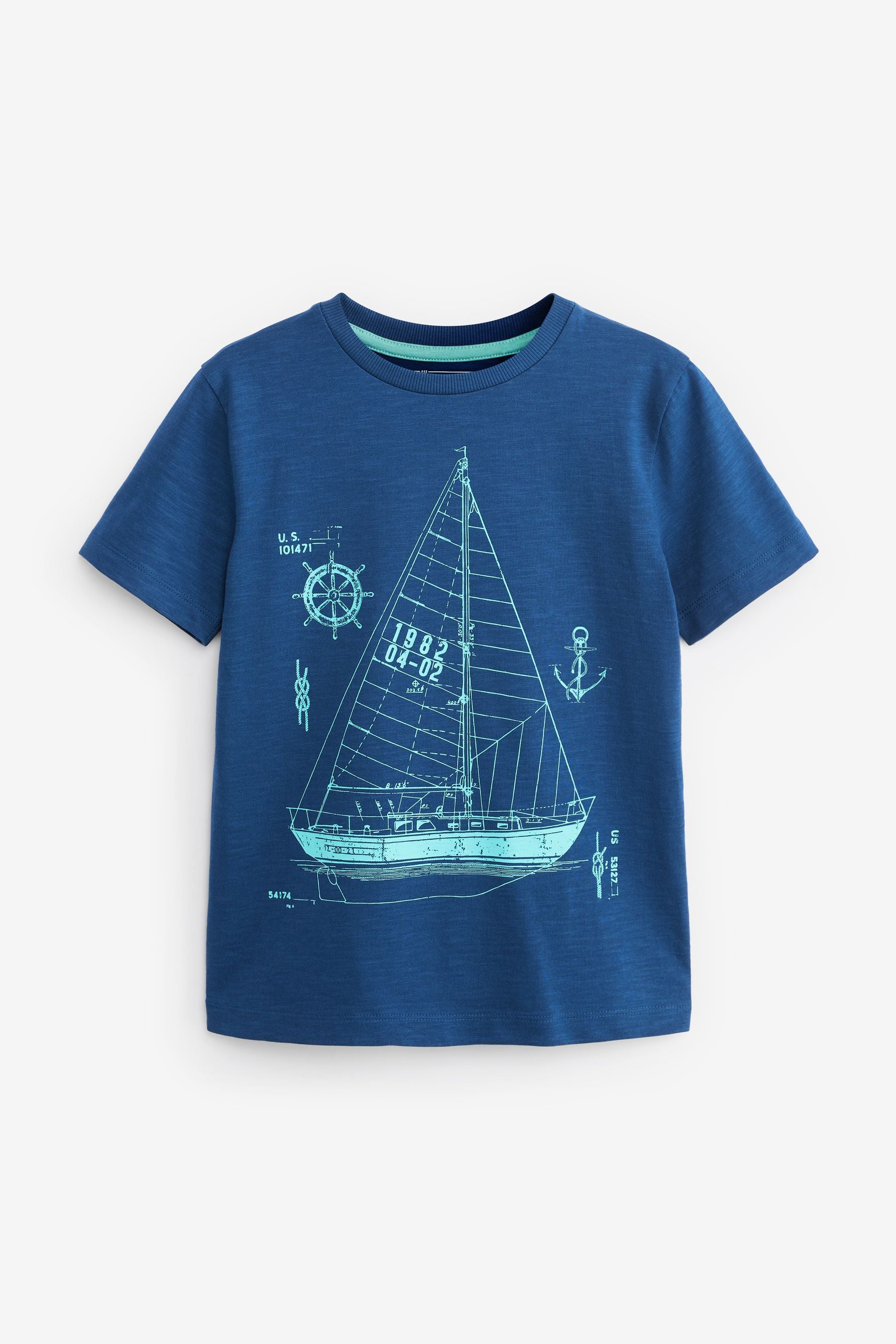 Navy Blue/White Boats 2 Pack Short Sleeve T-Shirts (3-16yrs)