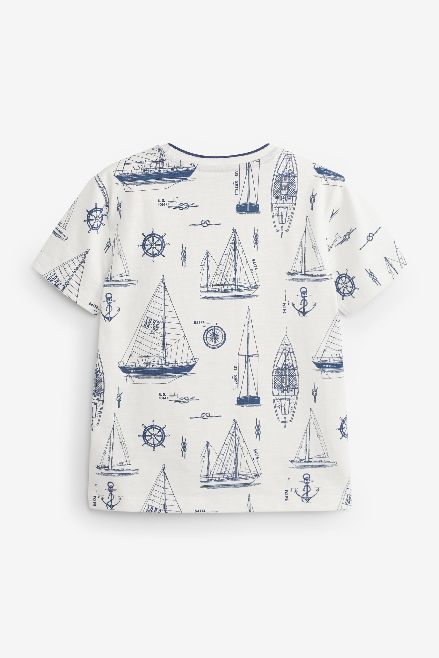 Navy Blue/White Boats 2 Pack Short Sleeve T-Shirts (3-16yrs)