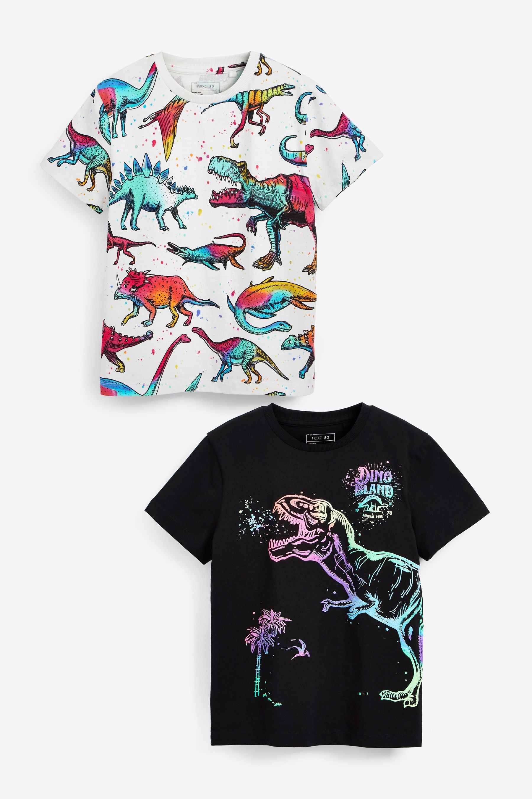 Rainbow Dino 2 Pack Short Sleeve T-Shirts (3-14yrs)