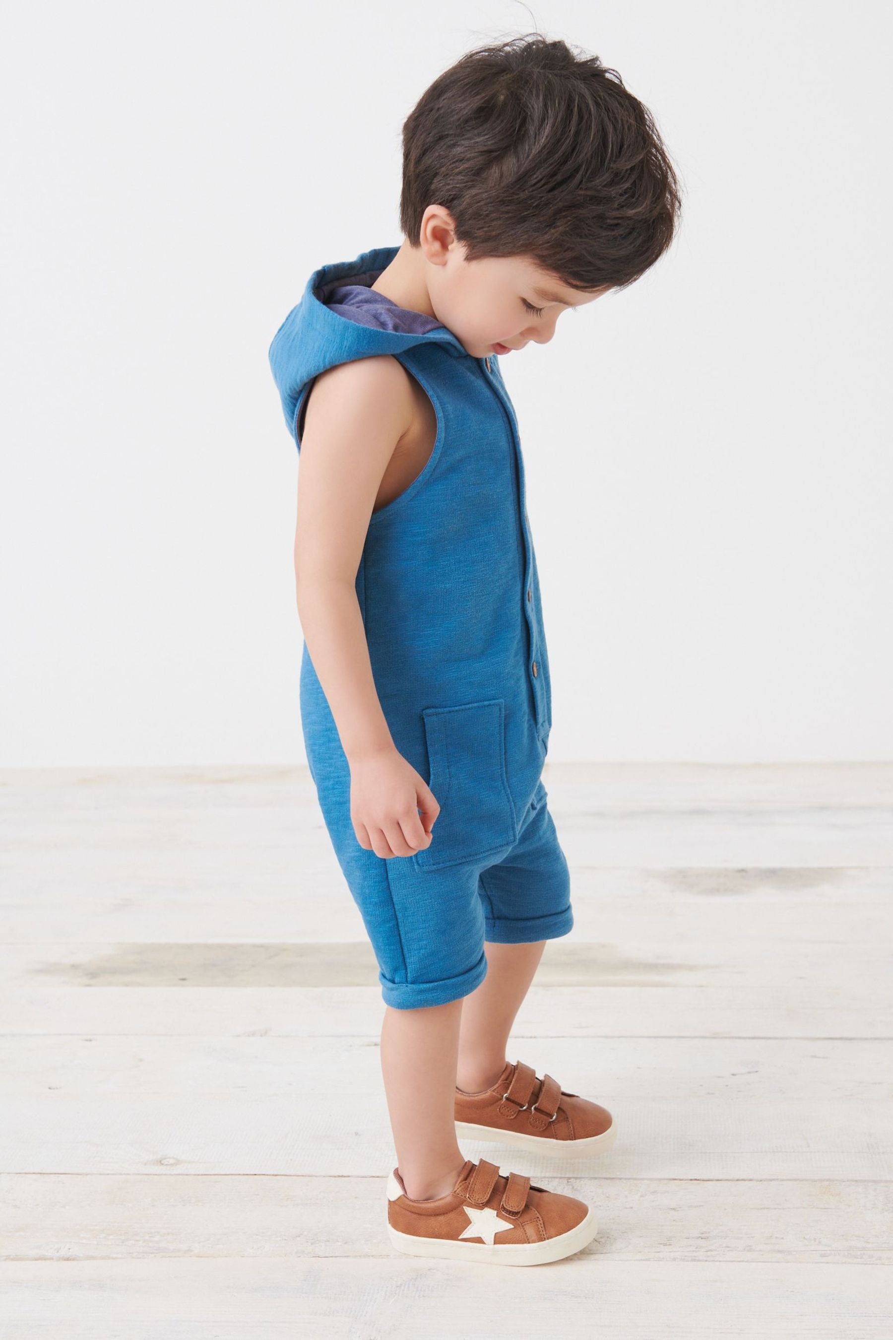 Blue Hooded Short Jersey All-In-One (3mths-7yrs)