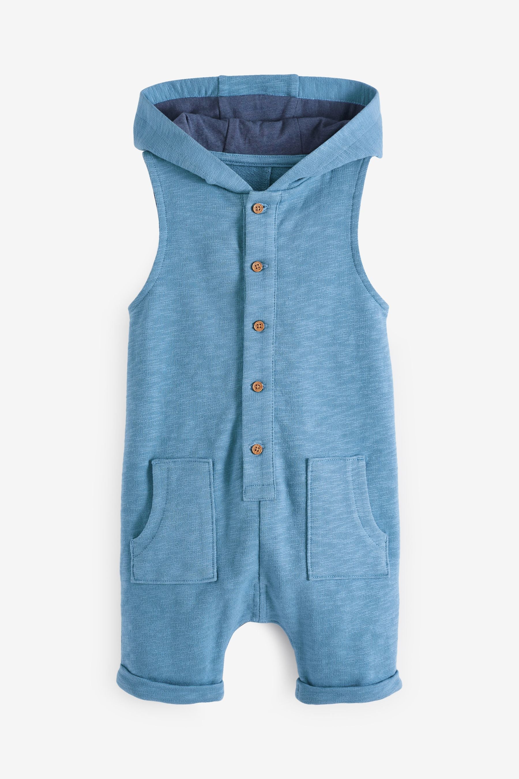 Blue Hooded Short Jersey All-In-One (3mths-7yrs)