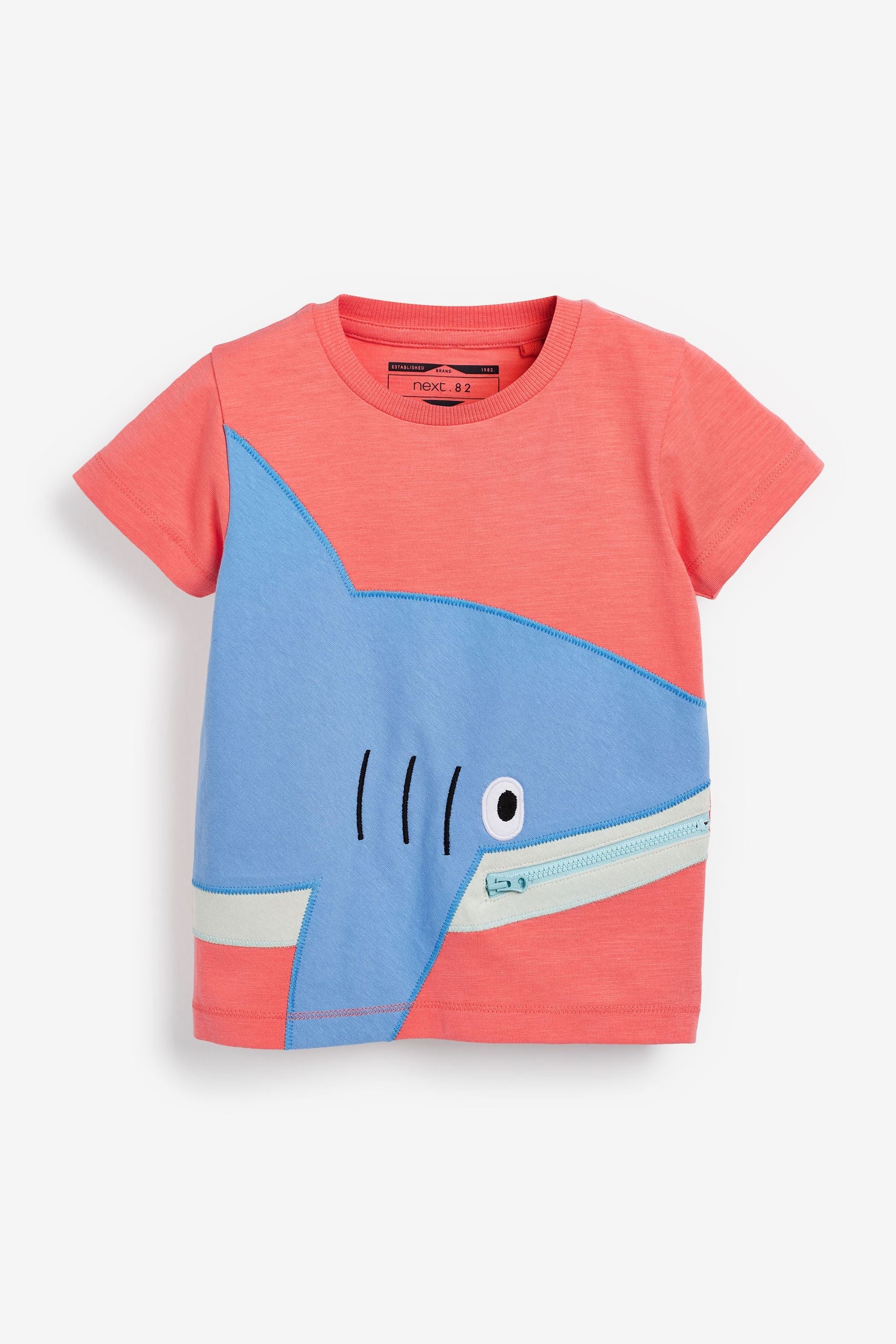 Coral Pink/Blue Shark Appliqu T-Shirt (3mths-7