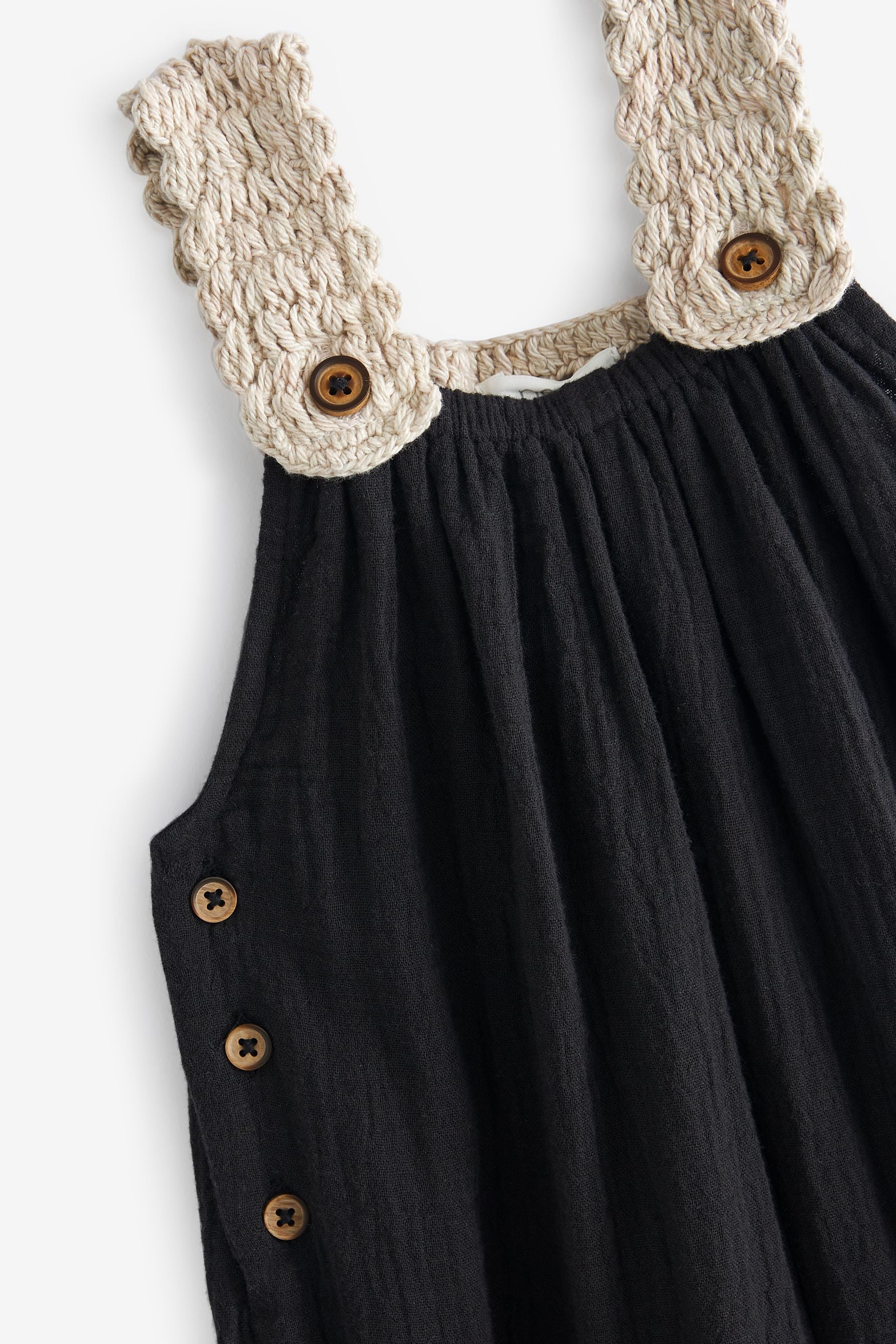 Black/Cream Crochet Pocket Playsuit (3mths-7yrs)