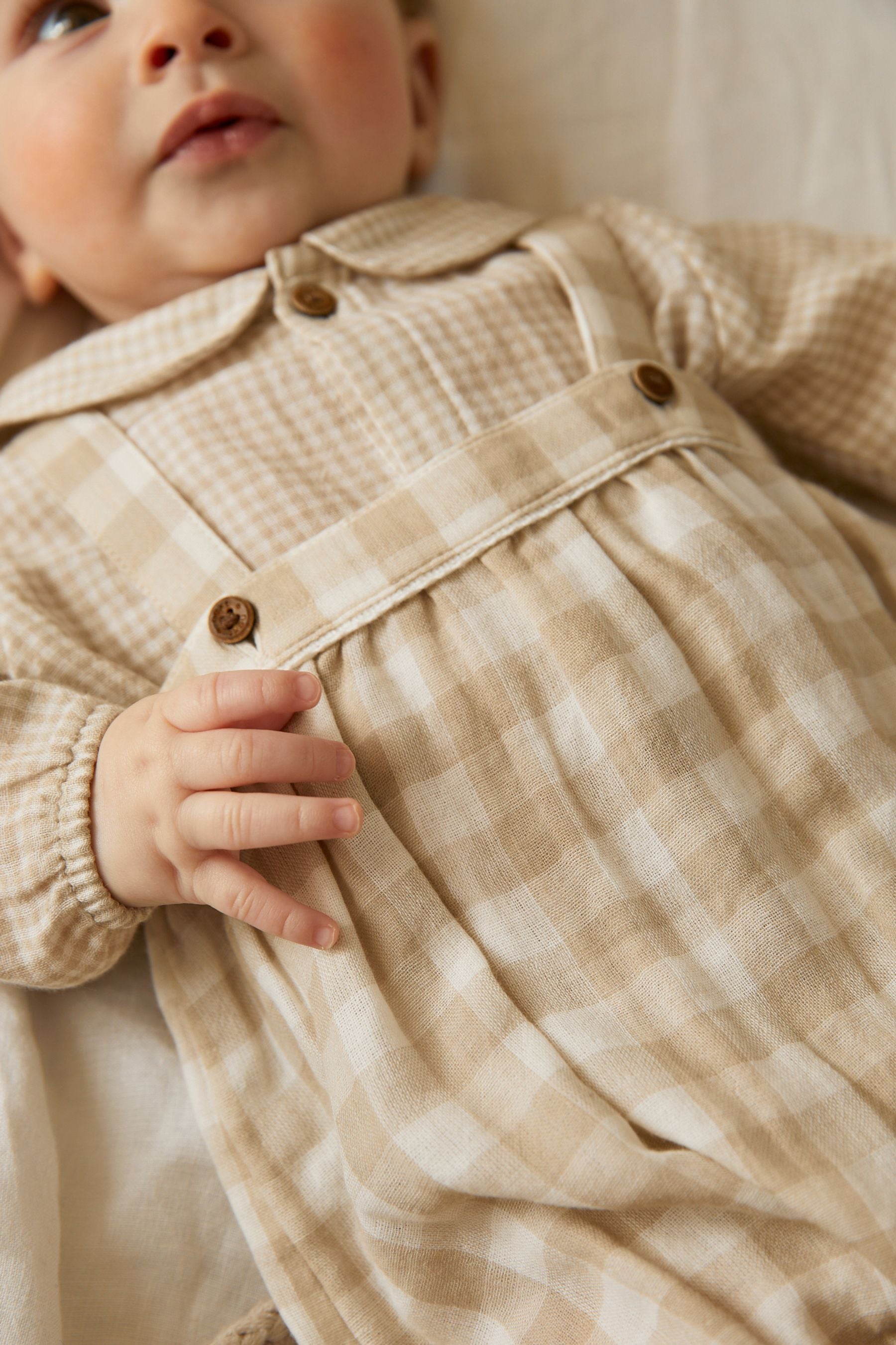 Brown Gingham Premium Baby 3 Piece  Romper Cardigan & Sock Set (0mths-2yrs)