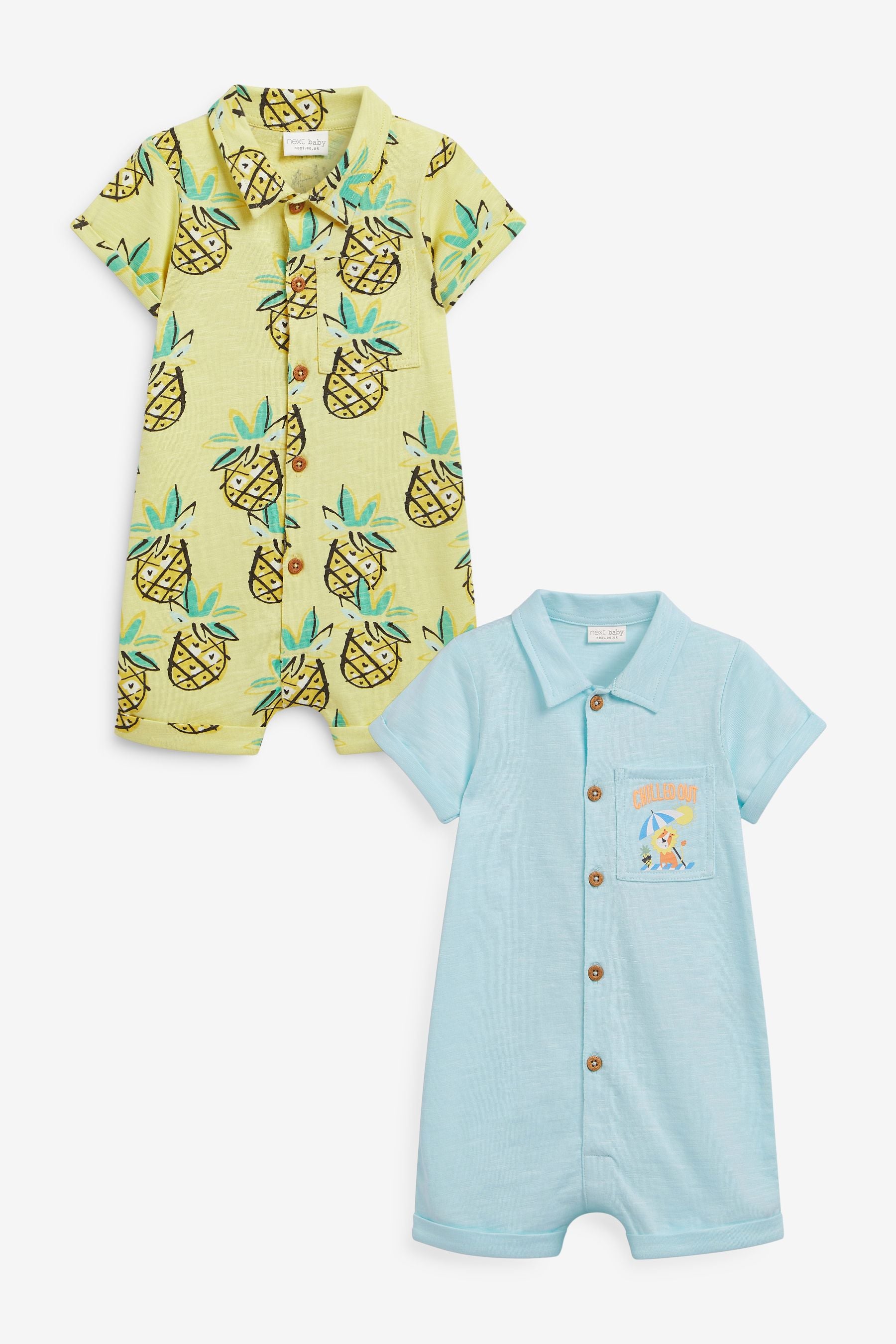 Blue/Green Pineapple Baby 2 Pack Rompersuits (0mths-2yrs)