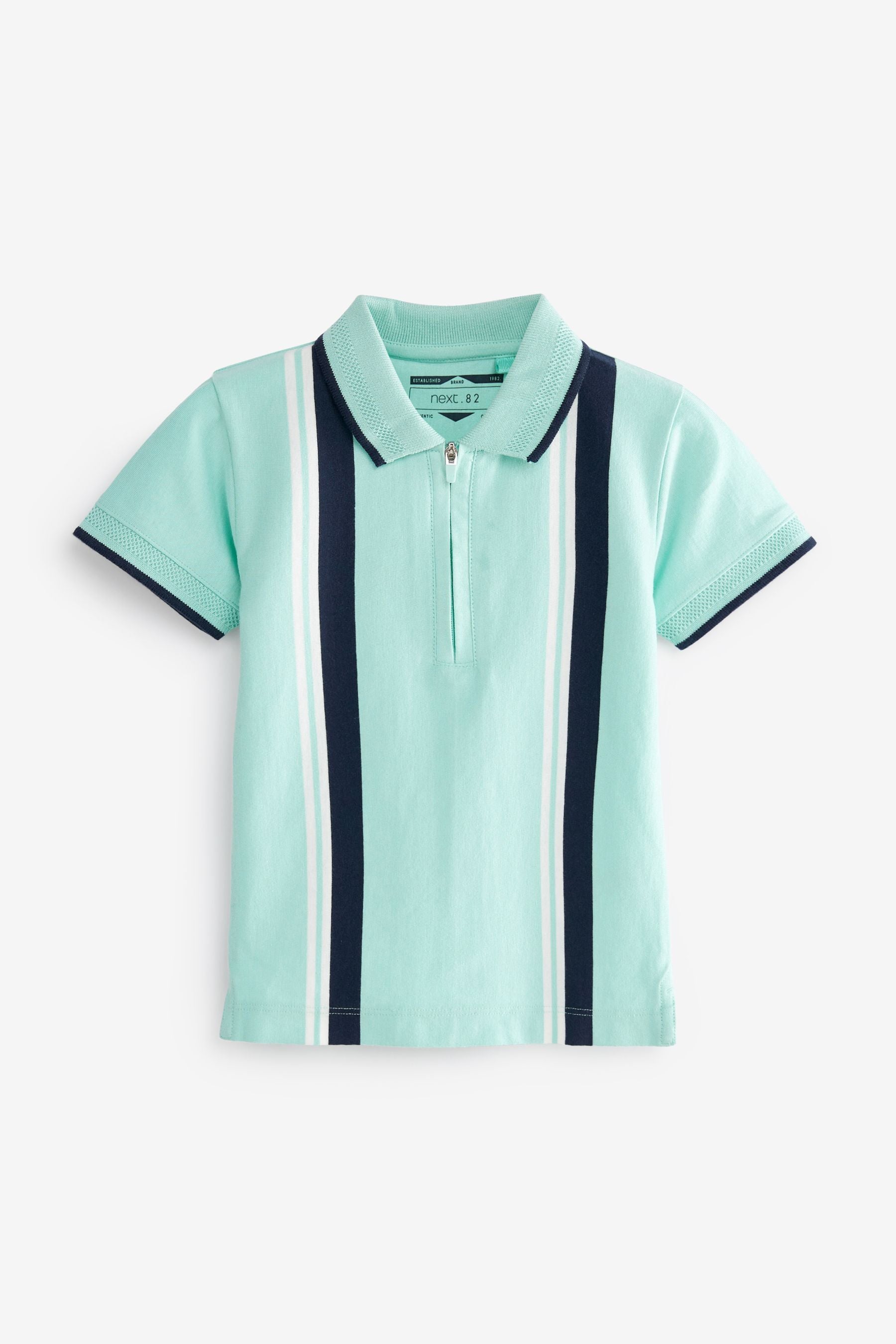 Blue/Navy Short Sleeve Vertical Stripe Zip Polo Shirt (3mths-7yrs)