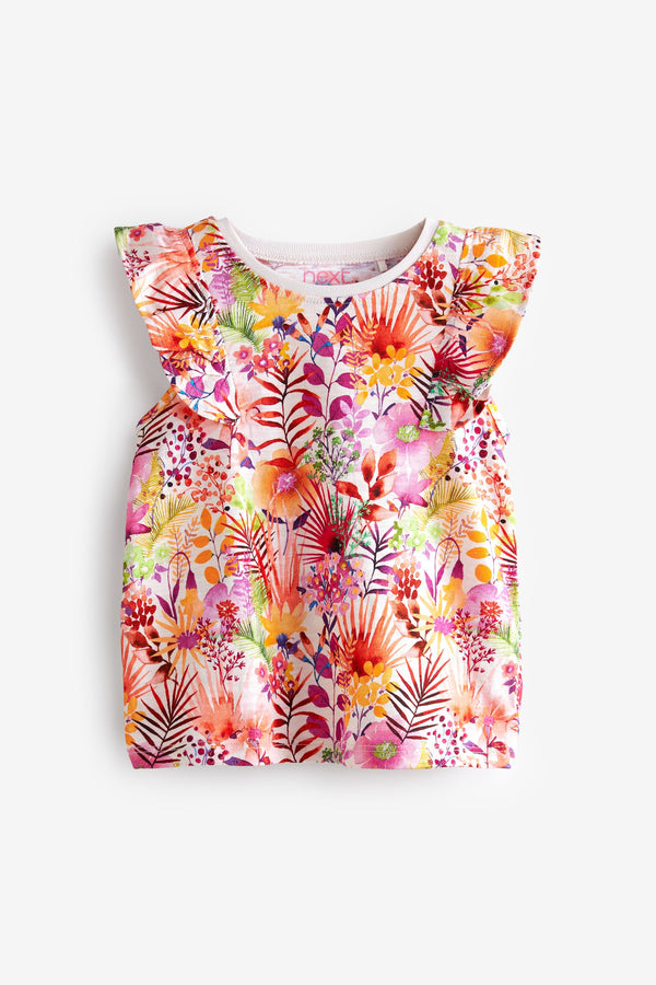 Bright Pink Tropical Cotton Frill Vest (3mths-8yrs)