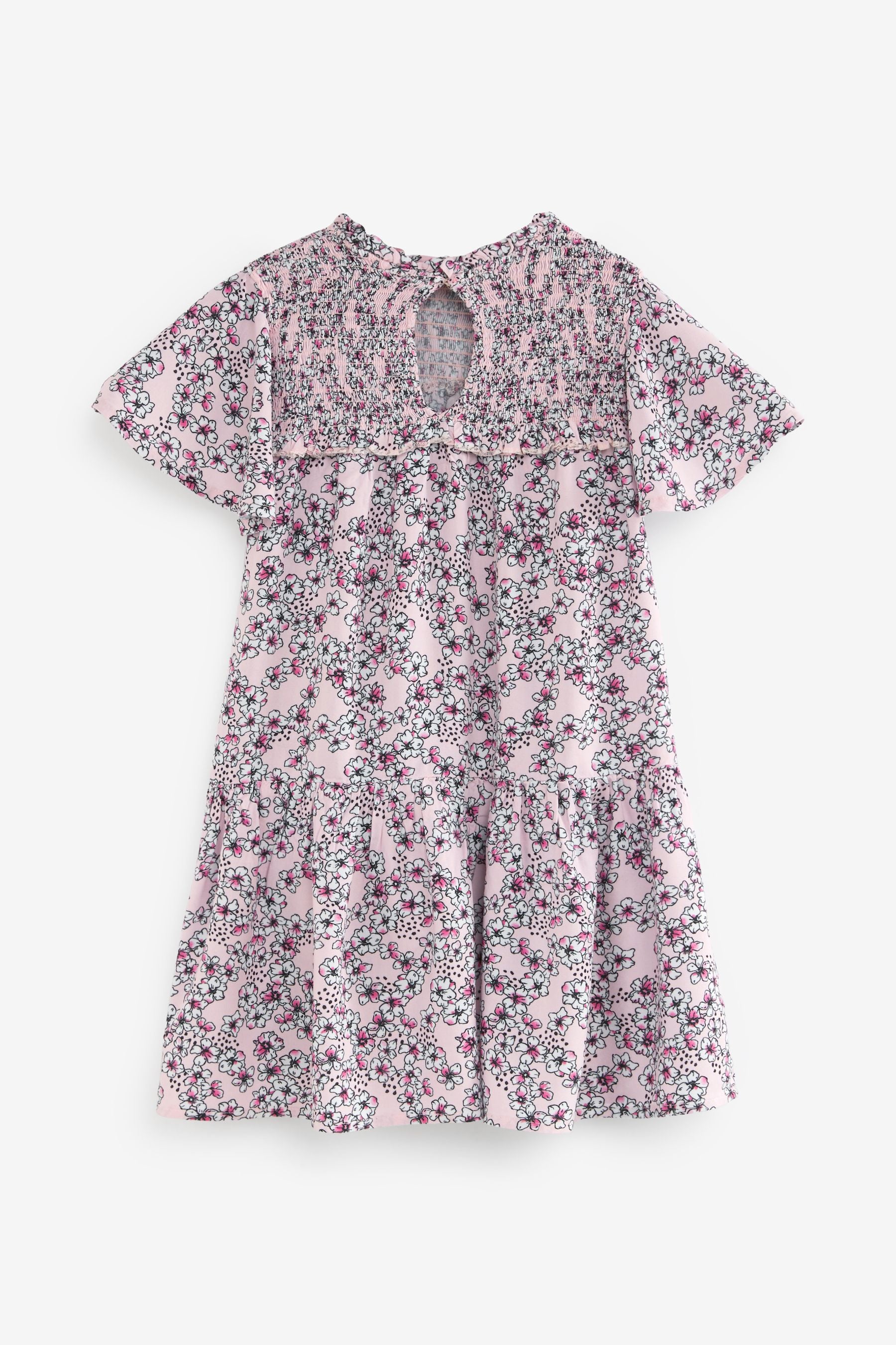 Pink Floral Print Angel Sleeve Dress (3-16yrs)