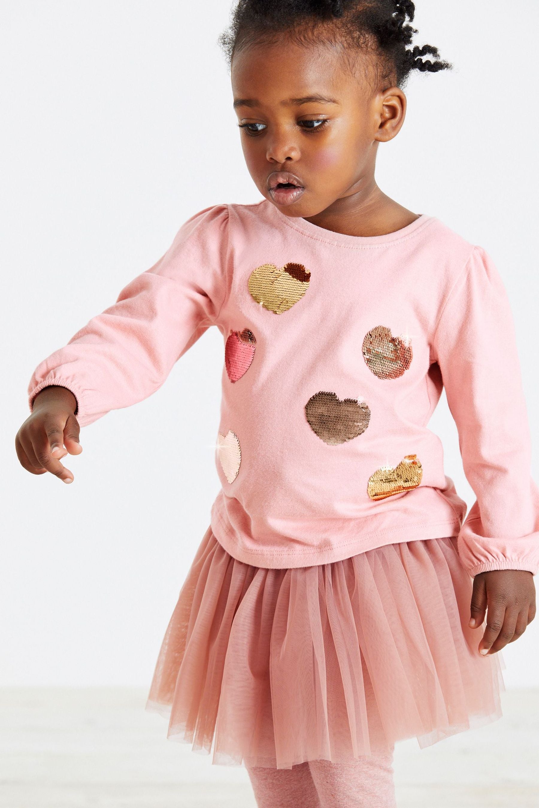 Pink Heart Sequin Long Sleeve T-Shirt (3mths-7yrs)