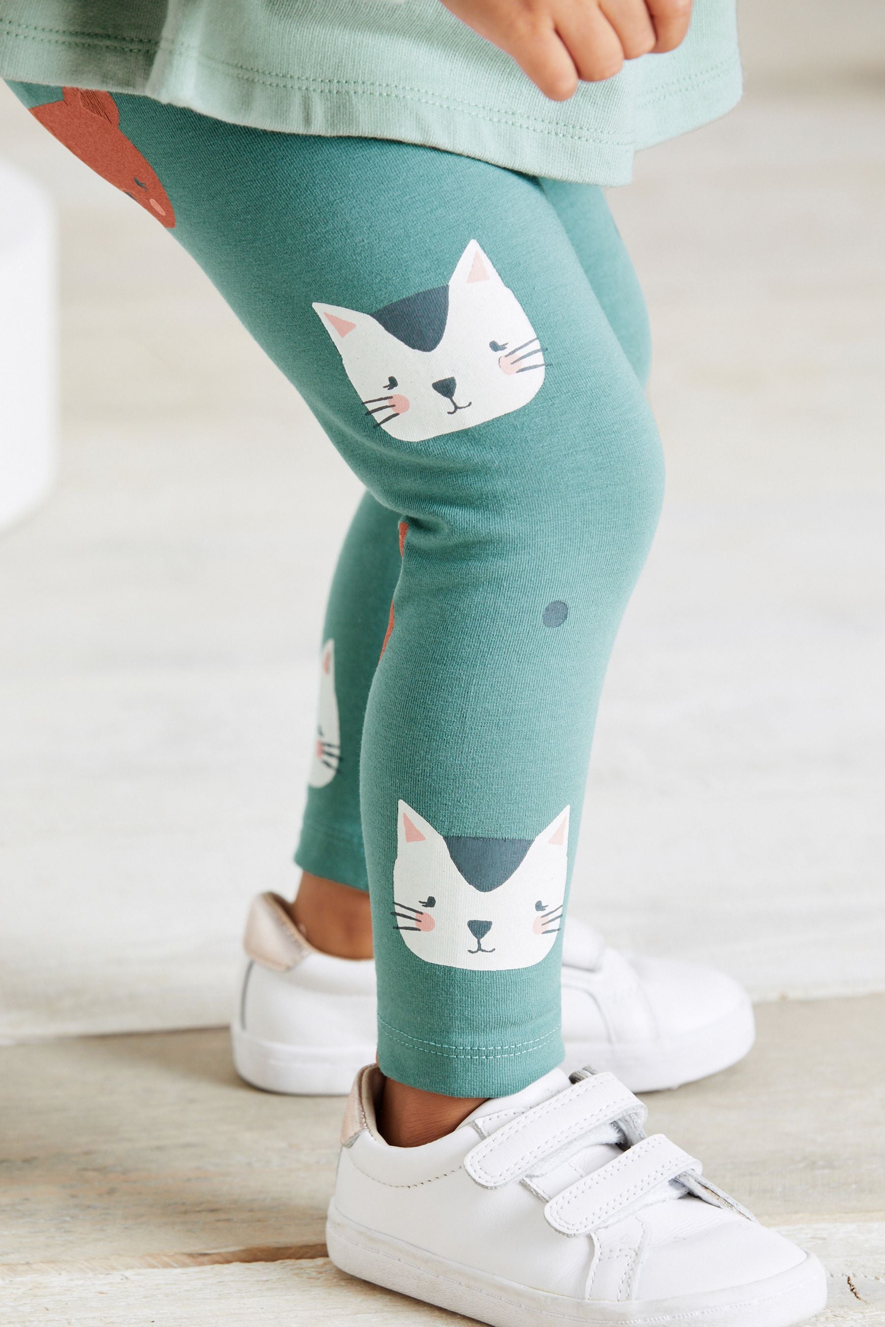 Mint Green Cat Long Sleeve Cotton Top and Legging Set (3mths-7yrs)