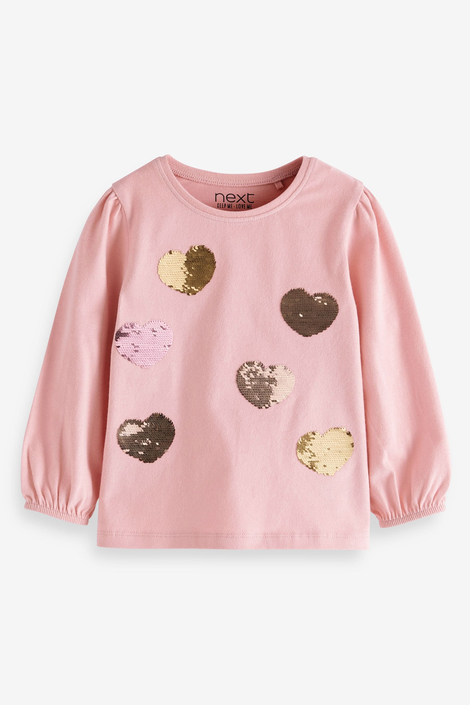 Pink Heart Sequin Long Sleeve T-Shirt (3mths-7yrs)