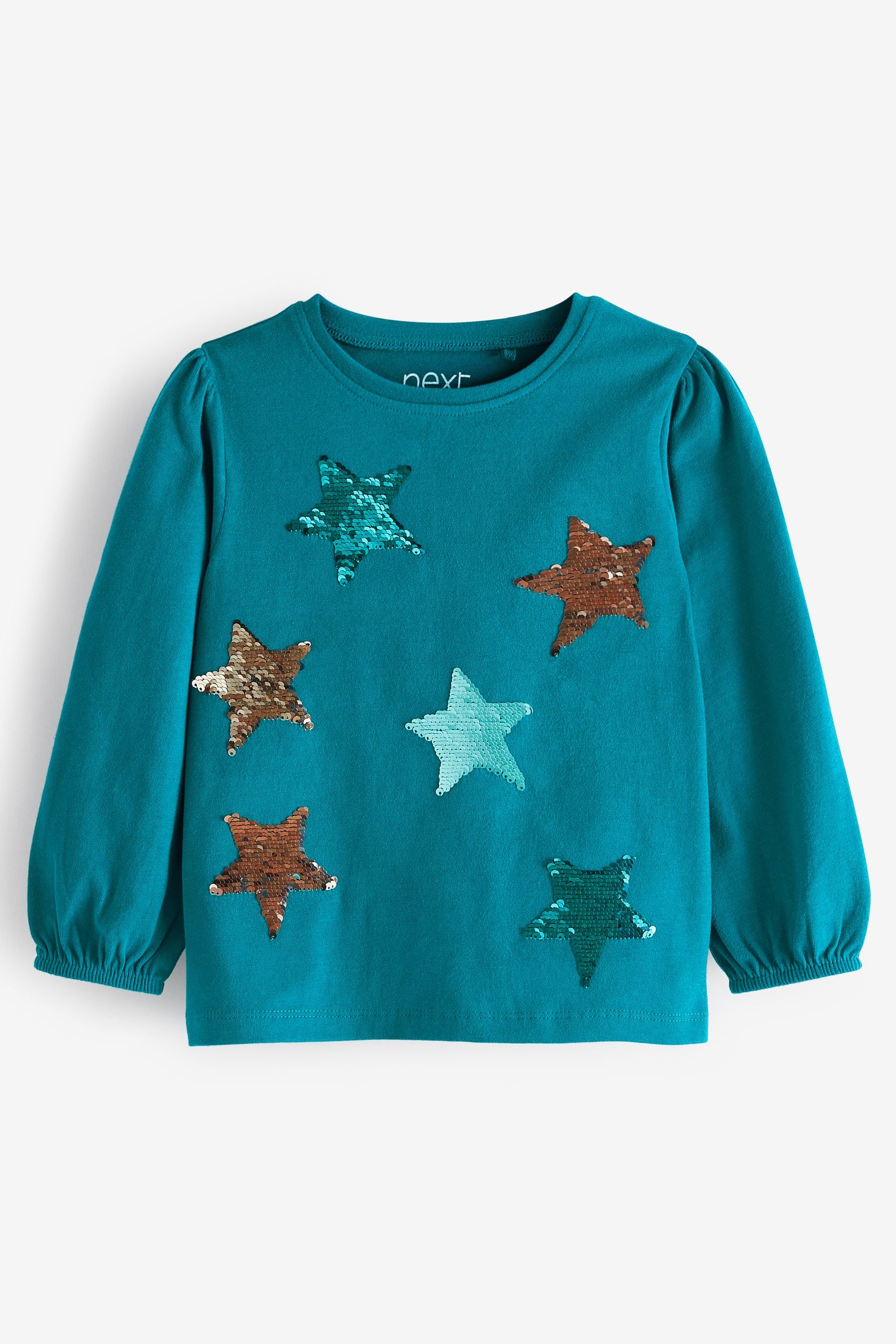 Teal Blue Star Sequin Long Sleeve T-Shirt (3mths-7yrs)