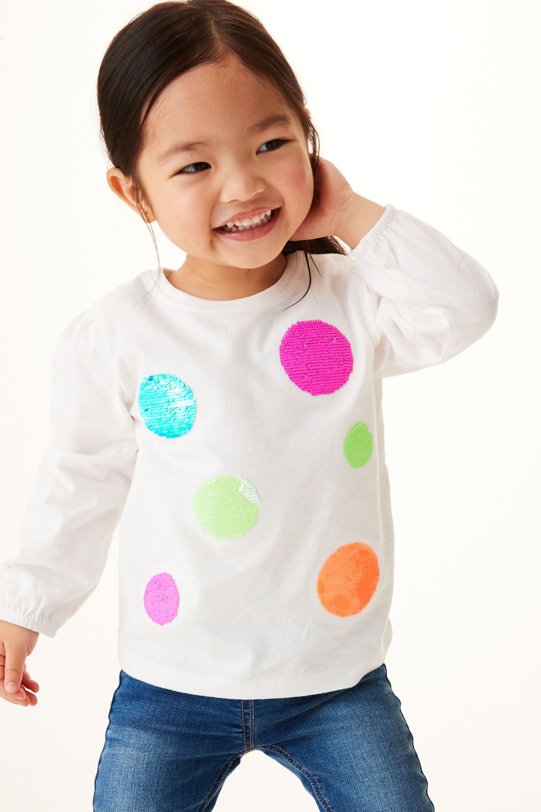 White Spot Sequin Long Sleeve T-Shirt (3mths-7yrs)