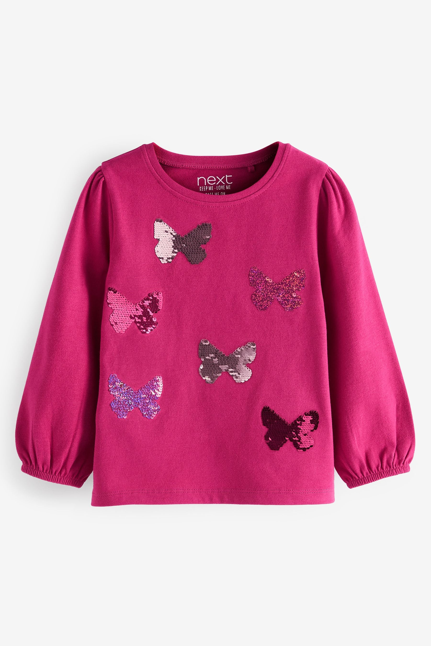 Berry Red Butterfly Sequin Long Sleeve T-Shirt (3mths-7yrs)