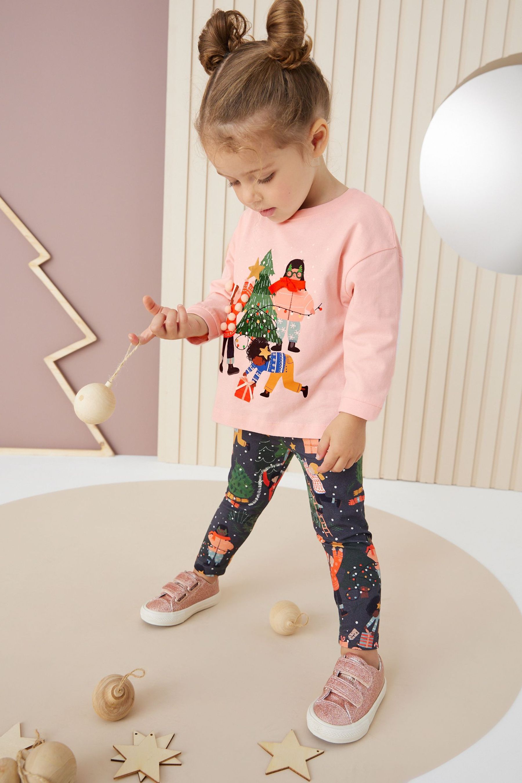 Pink/Grey Christmas Long Sleeve T-Shirt And Leggings Set (3mths-7yrs)