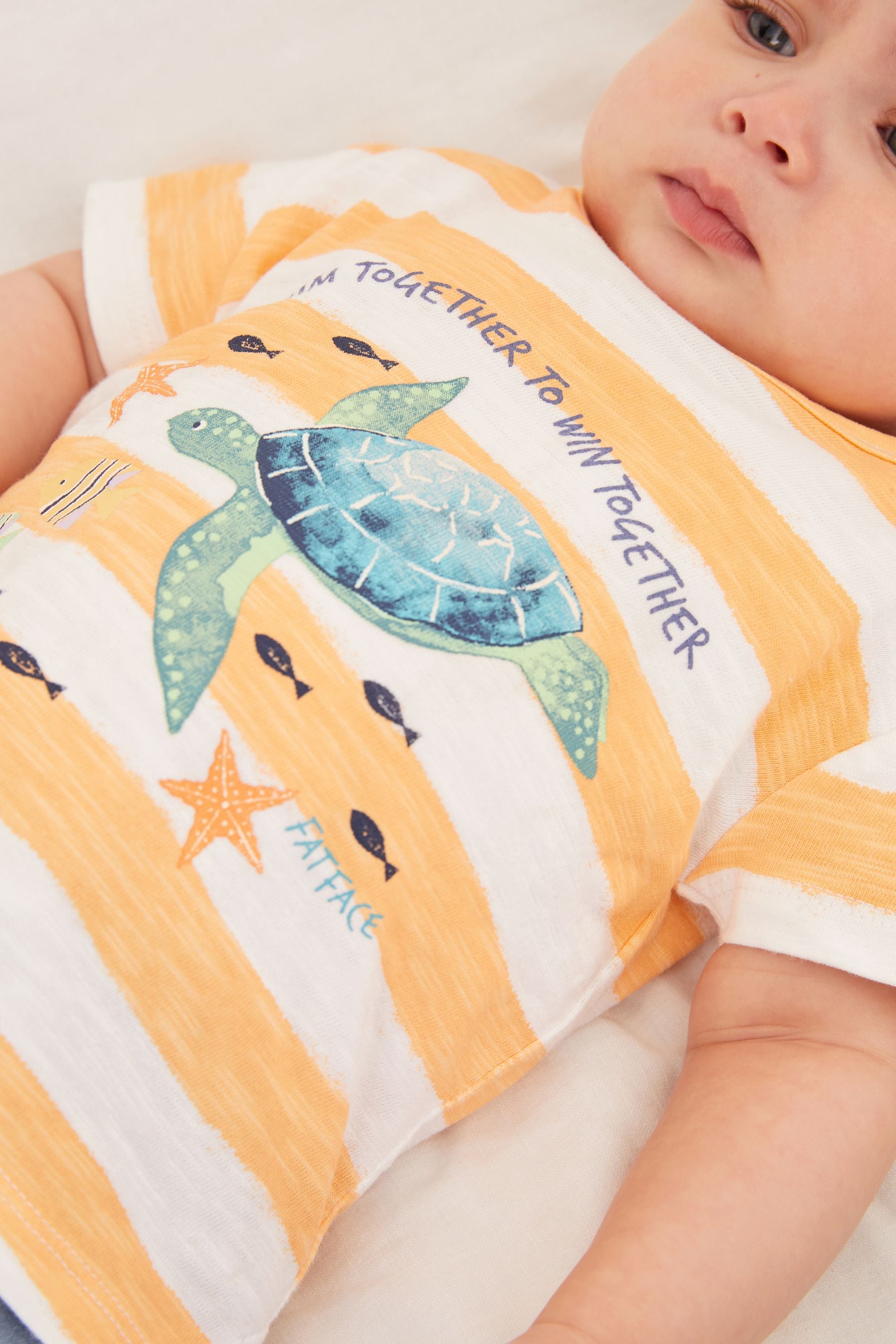 FatFace Baby Orange Crew Turtle Stripe T-Shirt And Shorts Set