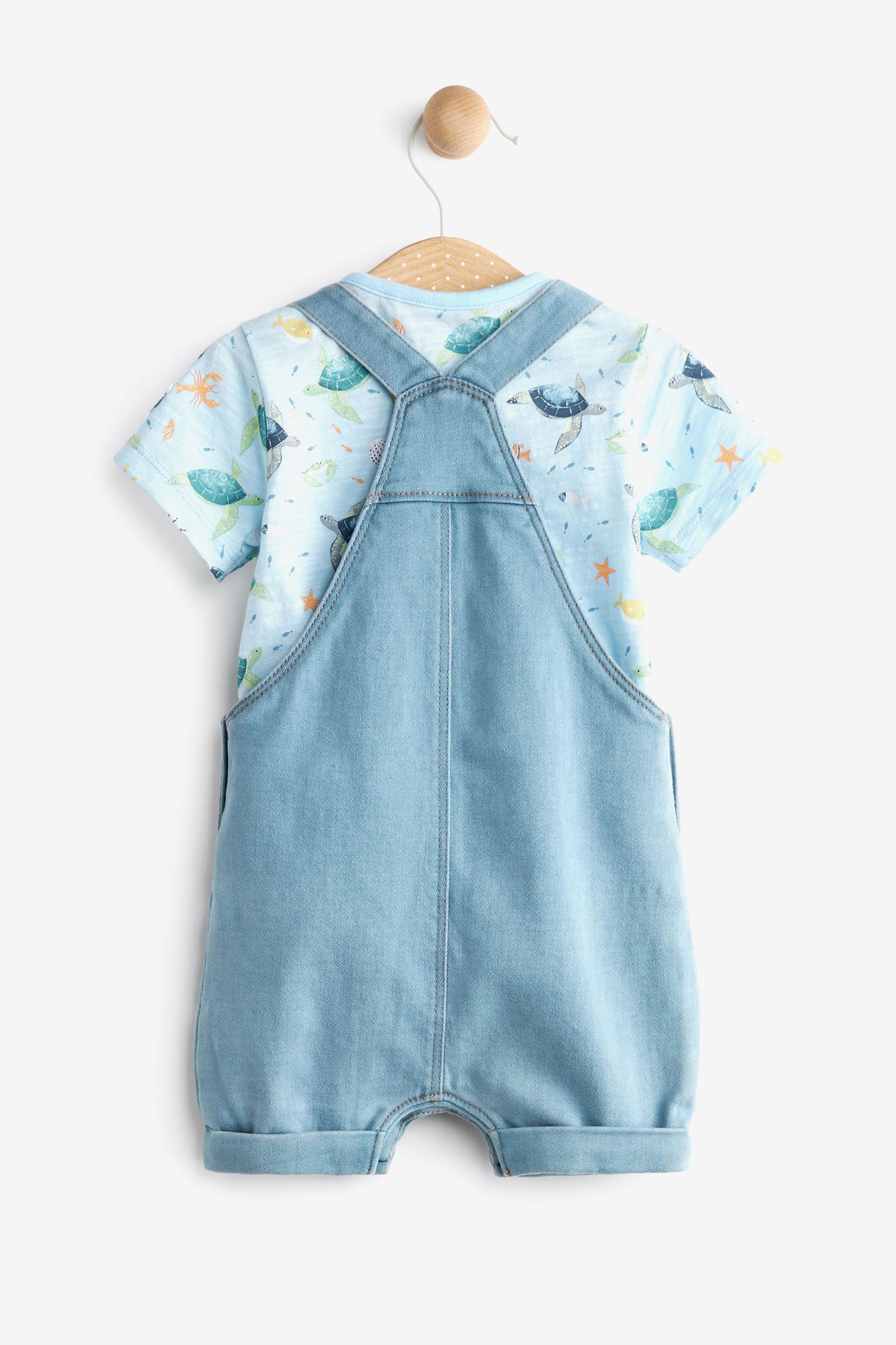 FatFace Baby Denim Crew Blue Turtle Dungaree Set