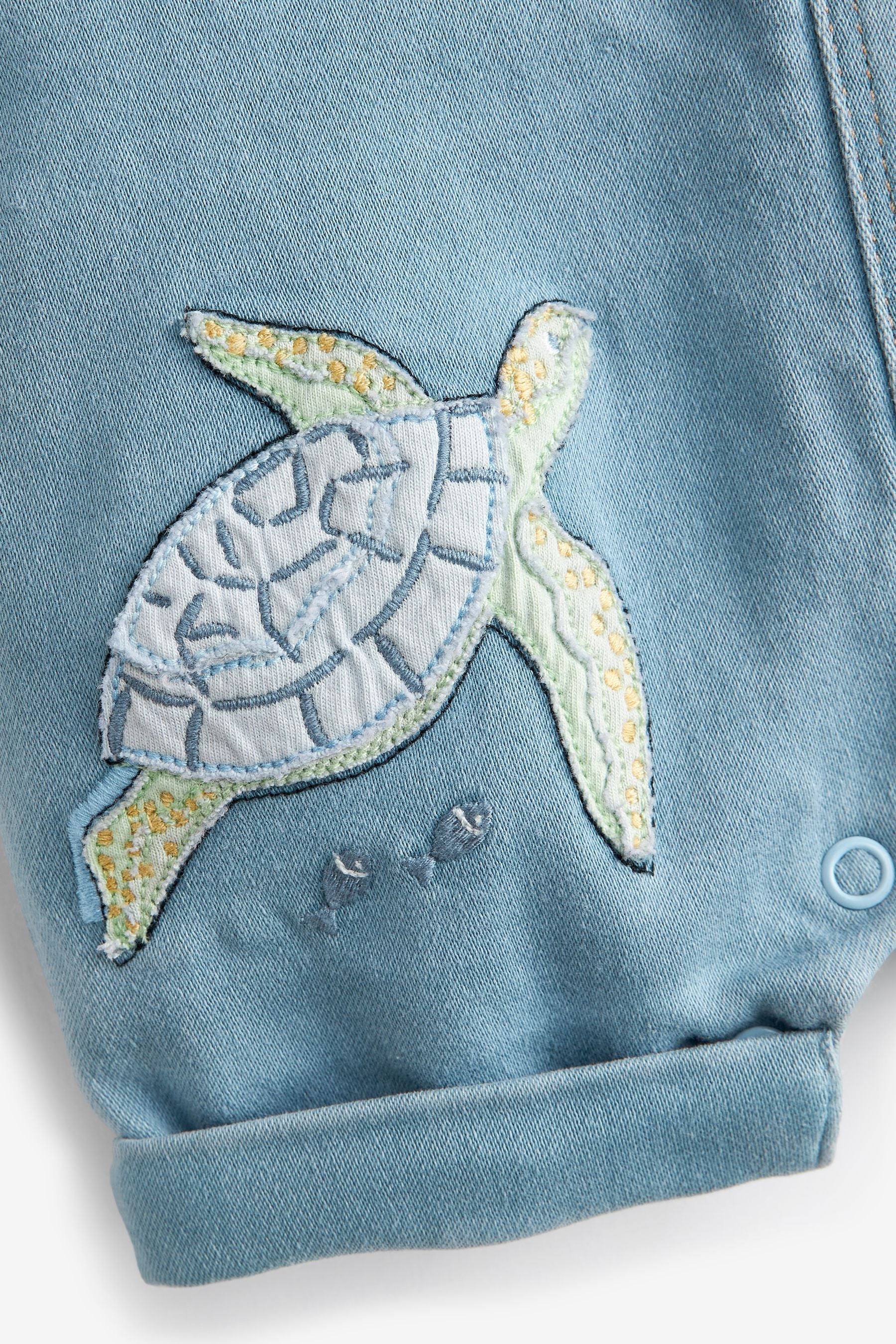 FatFace Baby Denim Crew Blue Turtle Dungaree Set