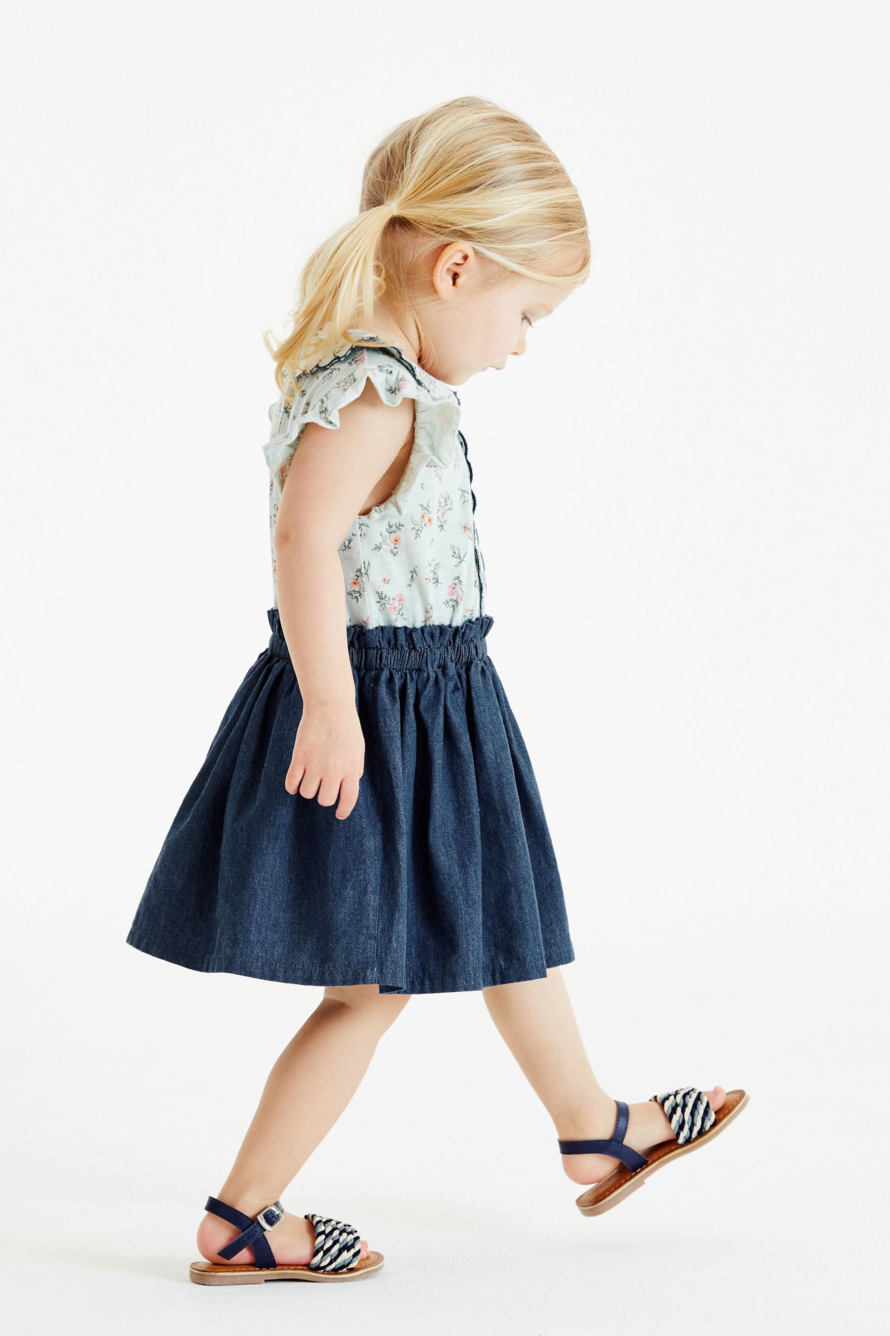 Denim Jersey Floral Collared Dress (3mths-7yrs)