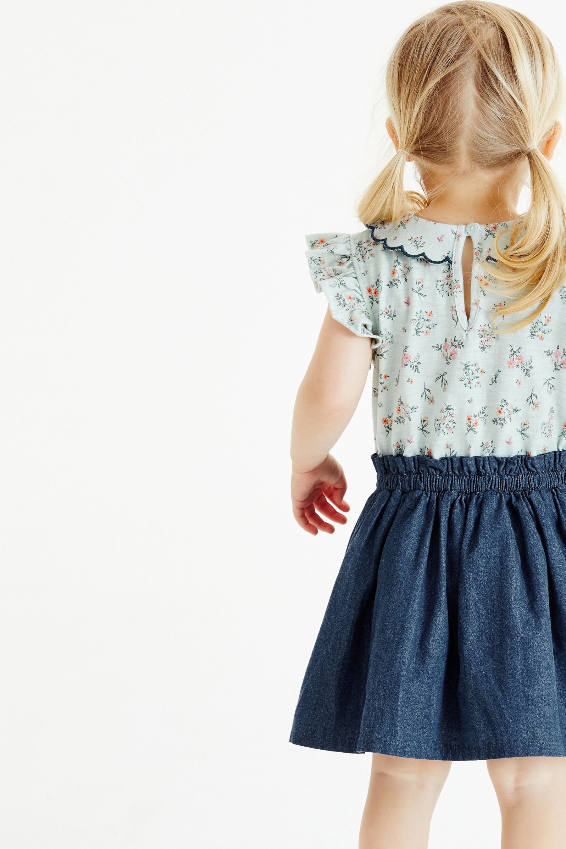 Denim Jersey Floral Collared Dress (3mths-7yrs)