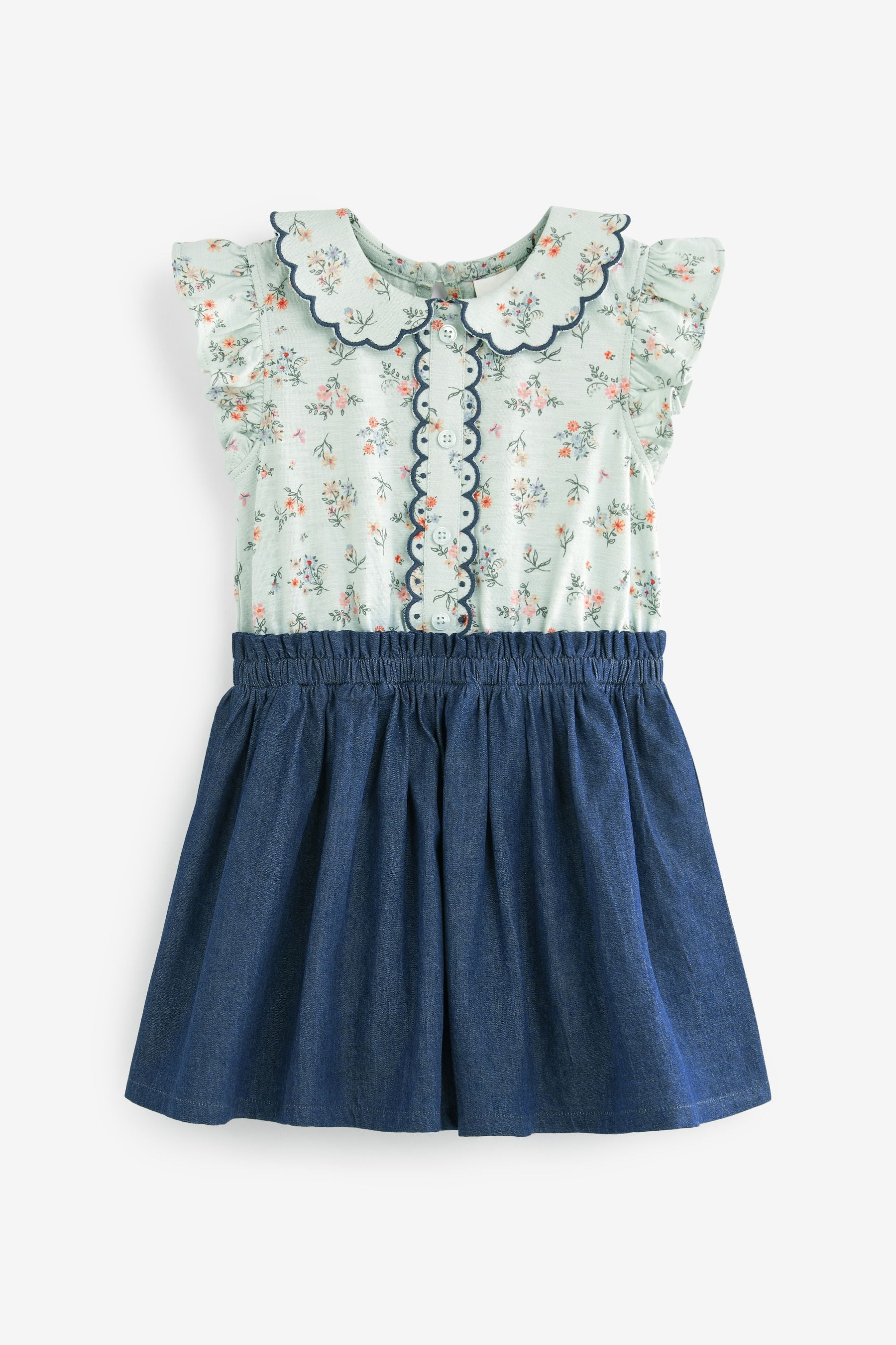 Denim Jersey Floral Collared Dress (3mths-7yrs)