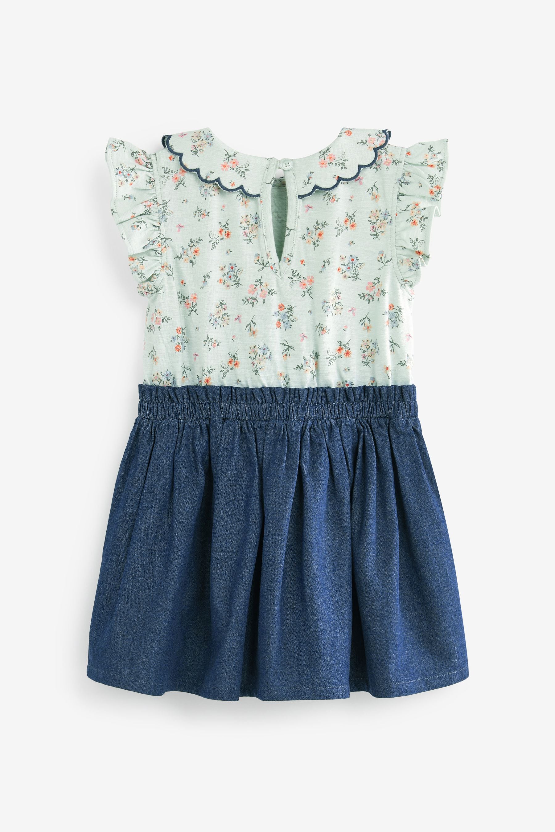 Denim Jersey Floral Collared Dress (3mths-7yrs)