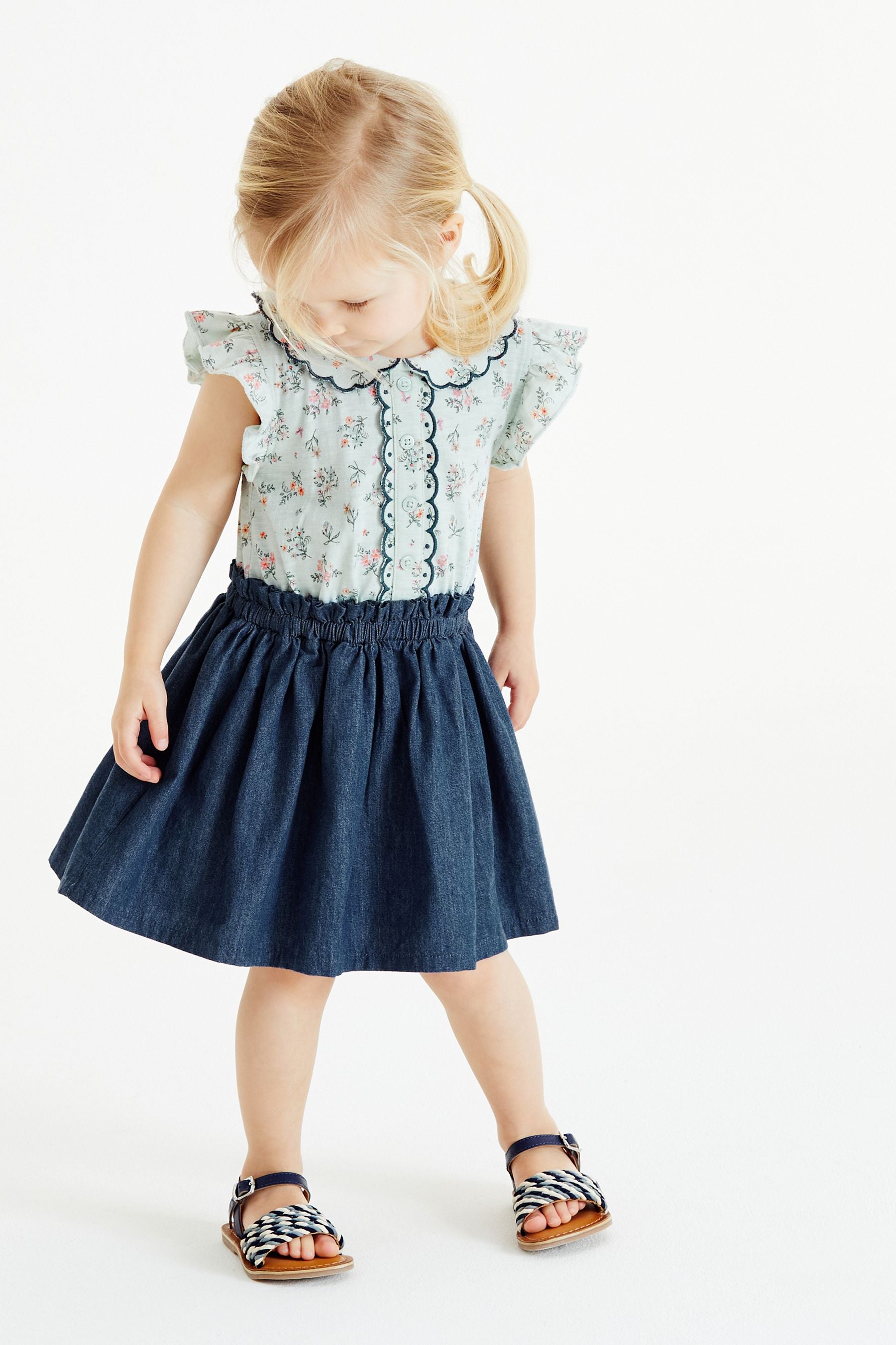 Denim Jersey Floral Collared Dress (3mths-7yrs)