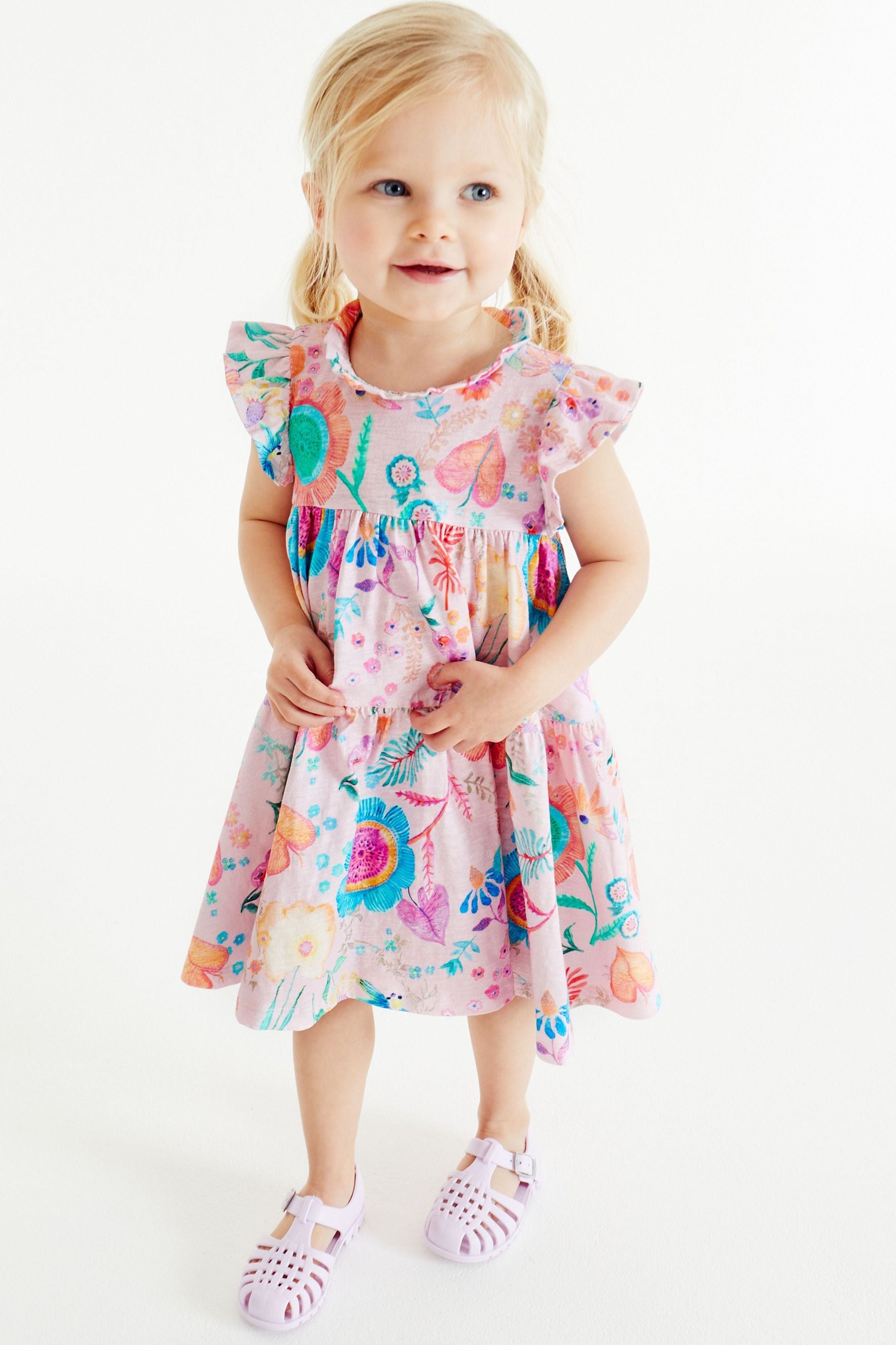 Pink Tropical Tiered Frill Dress (3mths-7yrs)